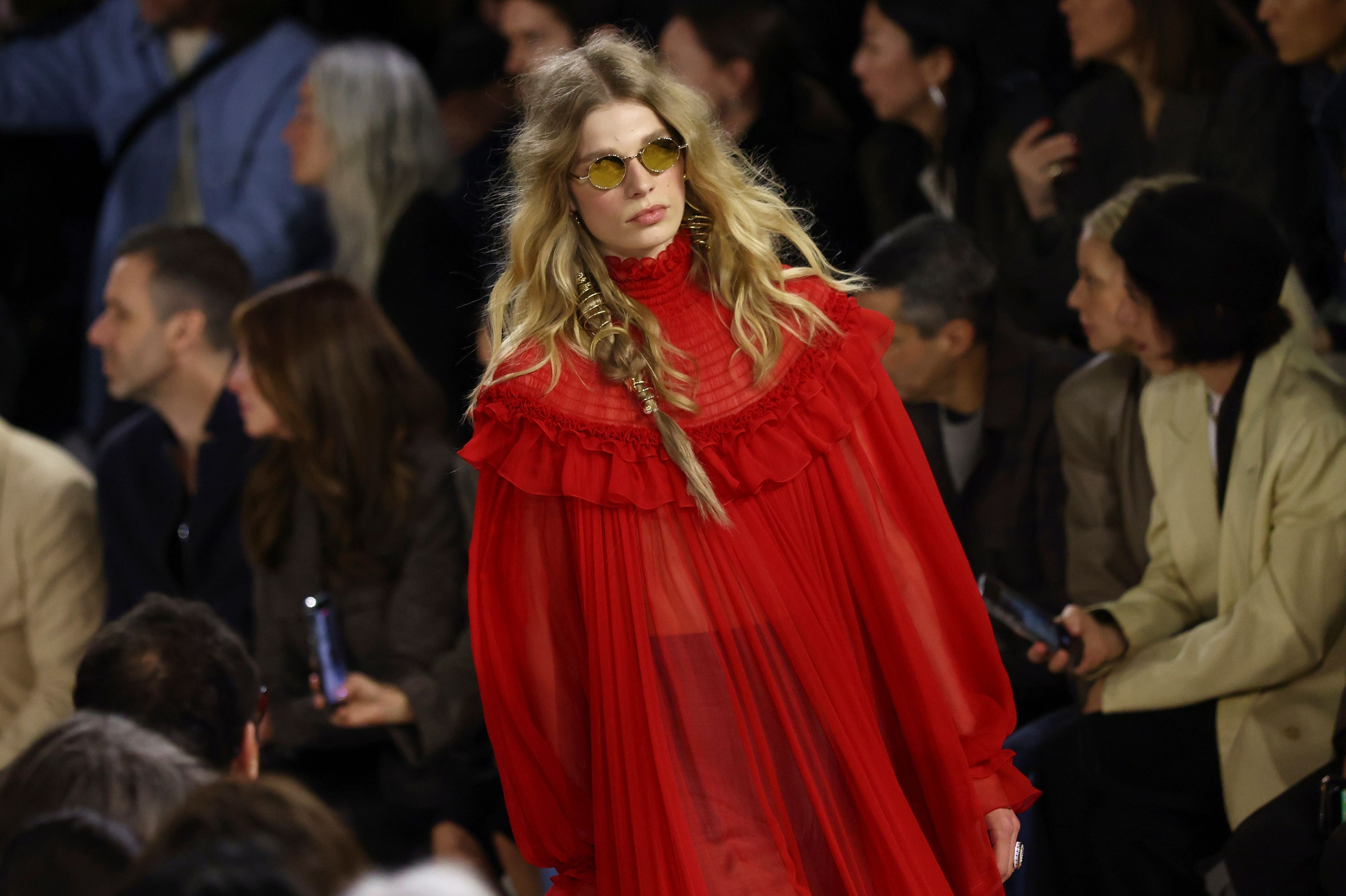A model wears a creation from the Chloe Fall/Winter 2026-2027 Women's collection presented in Paris, Thursday, March 5, 2026. (AP Photo/Tom Nicholson)