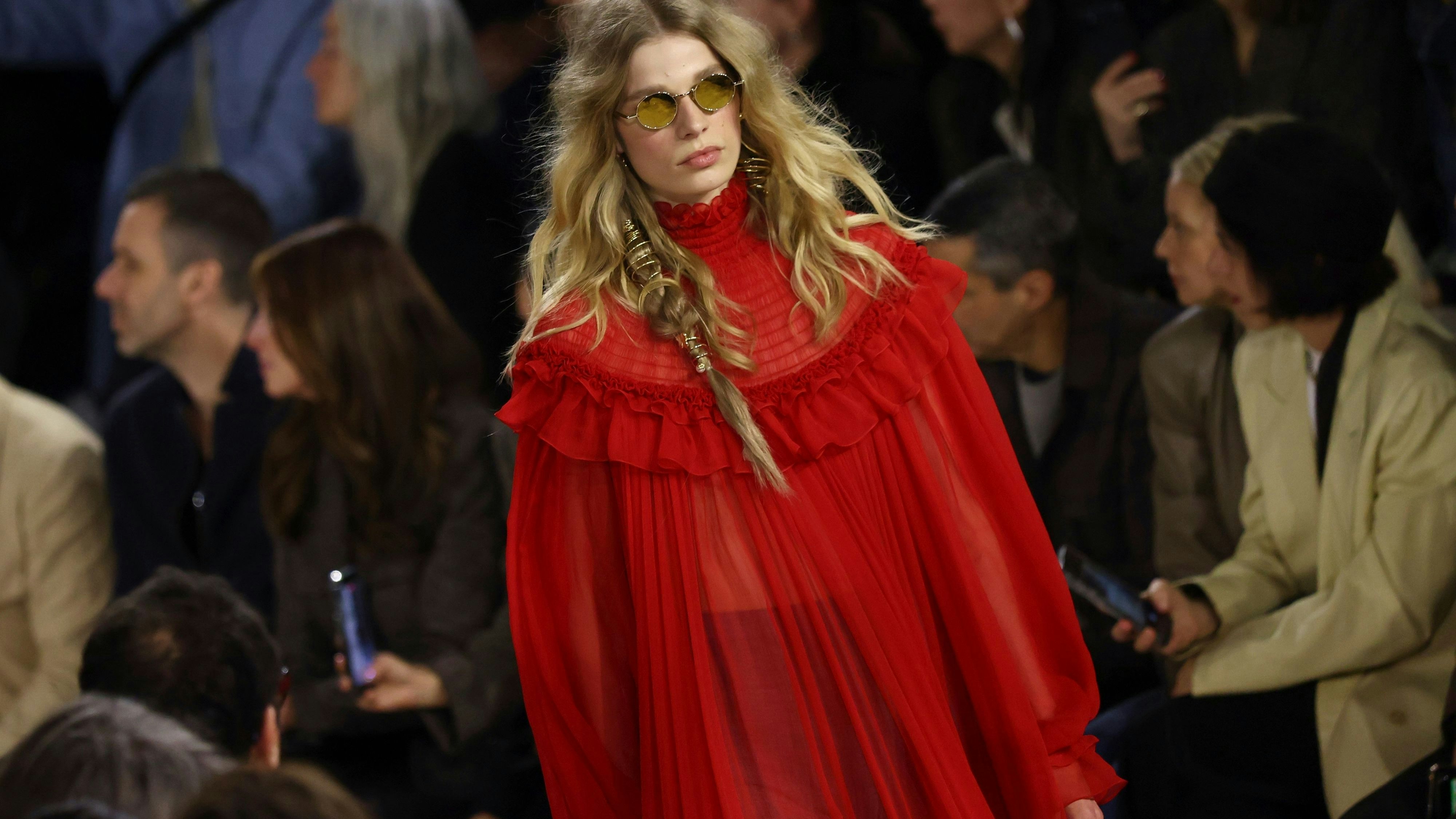 A model wears a creation from the Chloe Fall/Winter 2026-2027 Women's collection presented in Paris, Thursday, March 5, 2026. (AP Photo/Tom Nicholson)