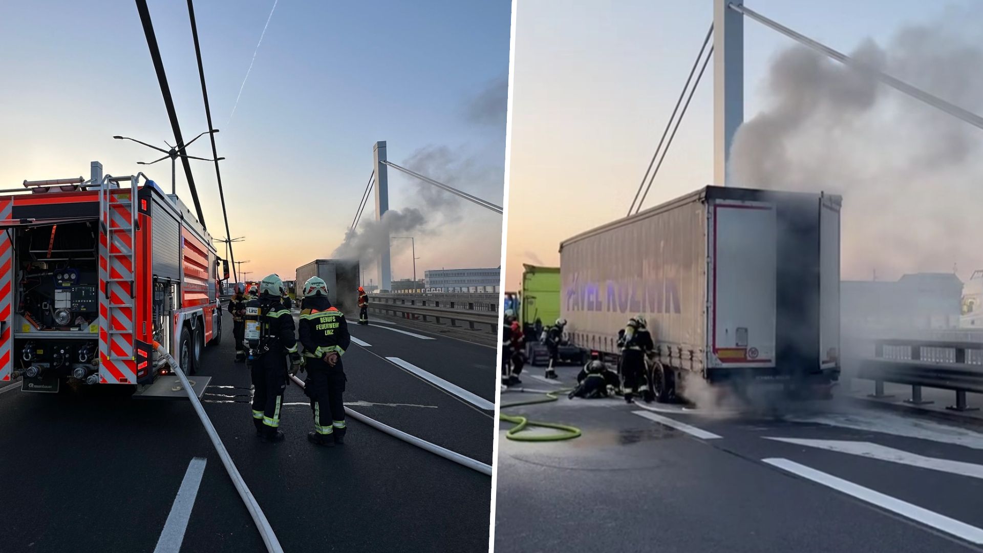 Der Lkw stand am Mittwoch auf der Voestbrücke in Brand.