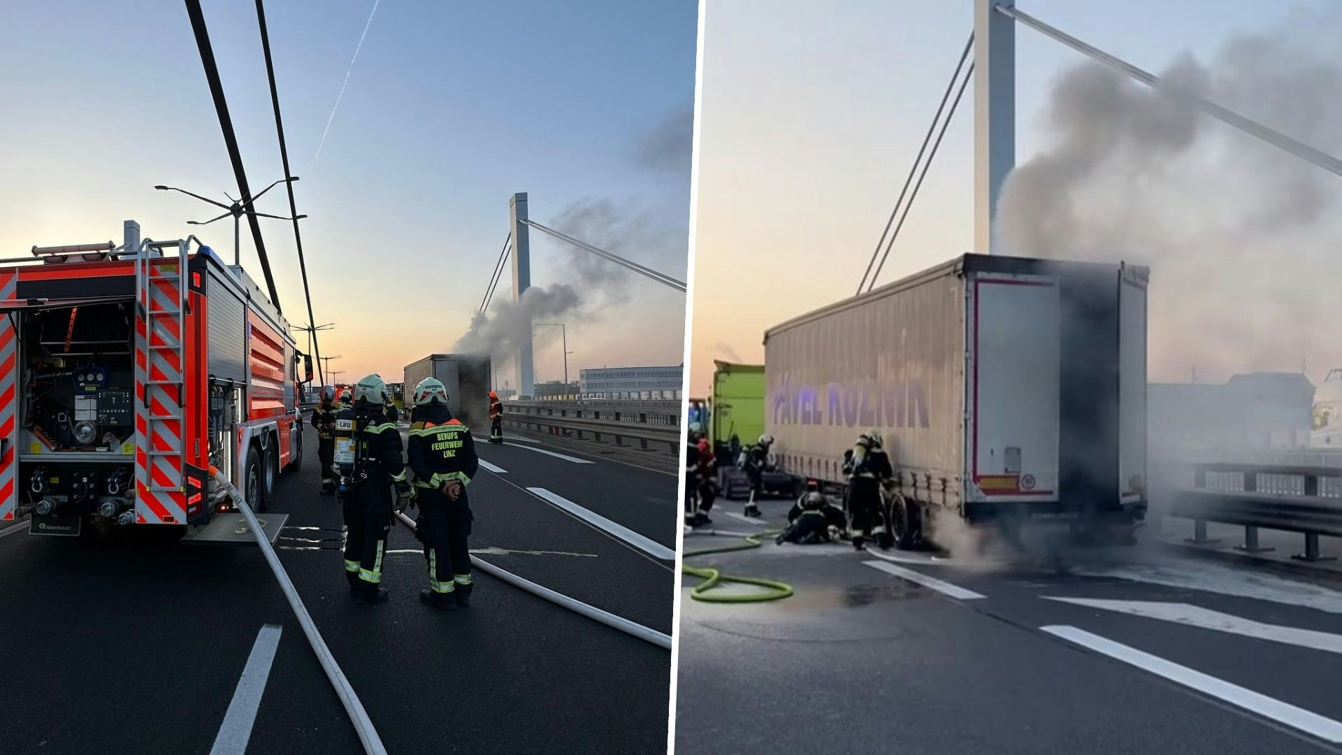 Der Lkw stand am Mittwoch auf der Voestbrücke in Brand.