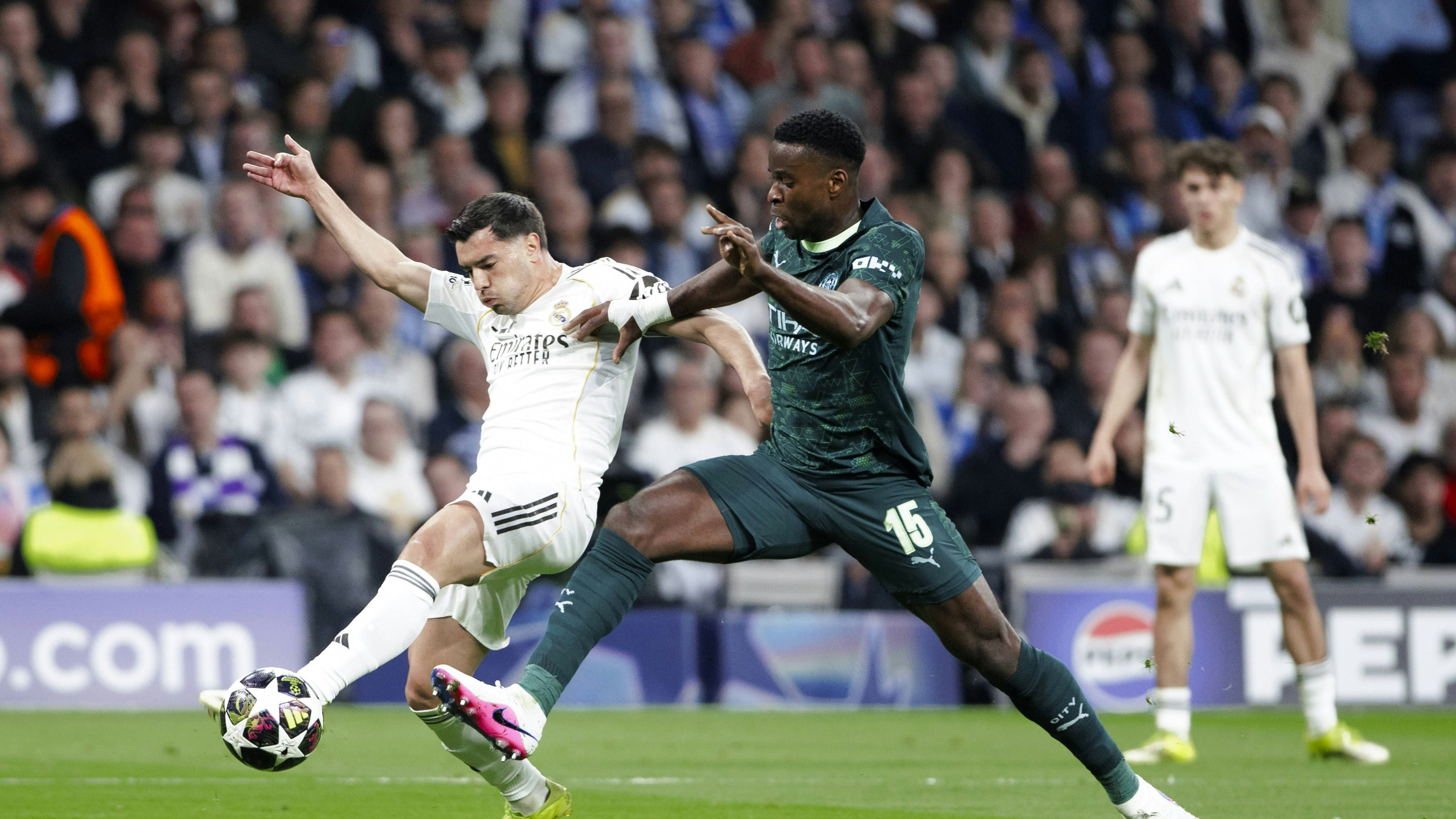 UEFA champions league - Real Madrid vs Manchester City MADRID, SPAIN - March 11:Brahim Diaz of Real Madrid and Marc Guehi of Manchester City in action during the UEFA champions league 2025/26 round of 16 first leg match between Real Madrid and Manchester City at Santiago Bernabeu Stadium. Photo by Guille Martinez/f22photo Madrid Santiago Bernabeu Stadium Spain Copyright: xGuillermoxMartinezx