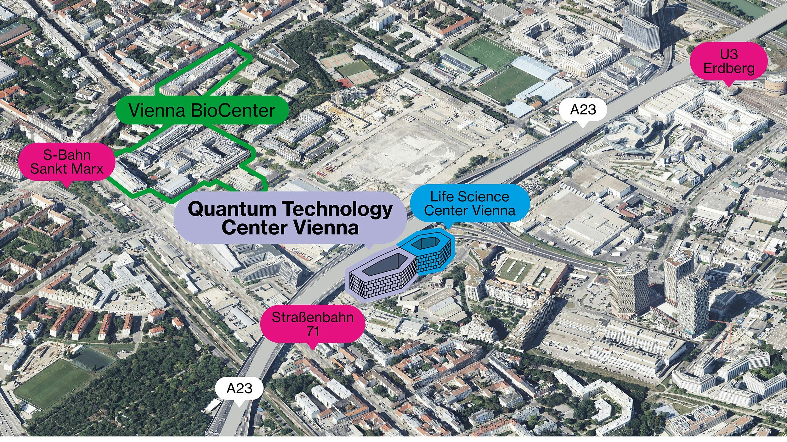 Übersicht über den Standort des Quantentechnologiezentrums.