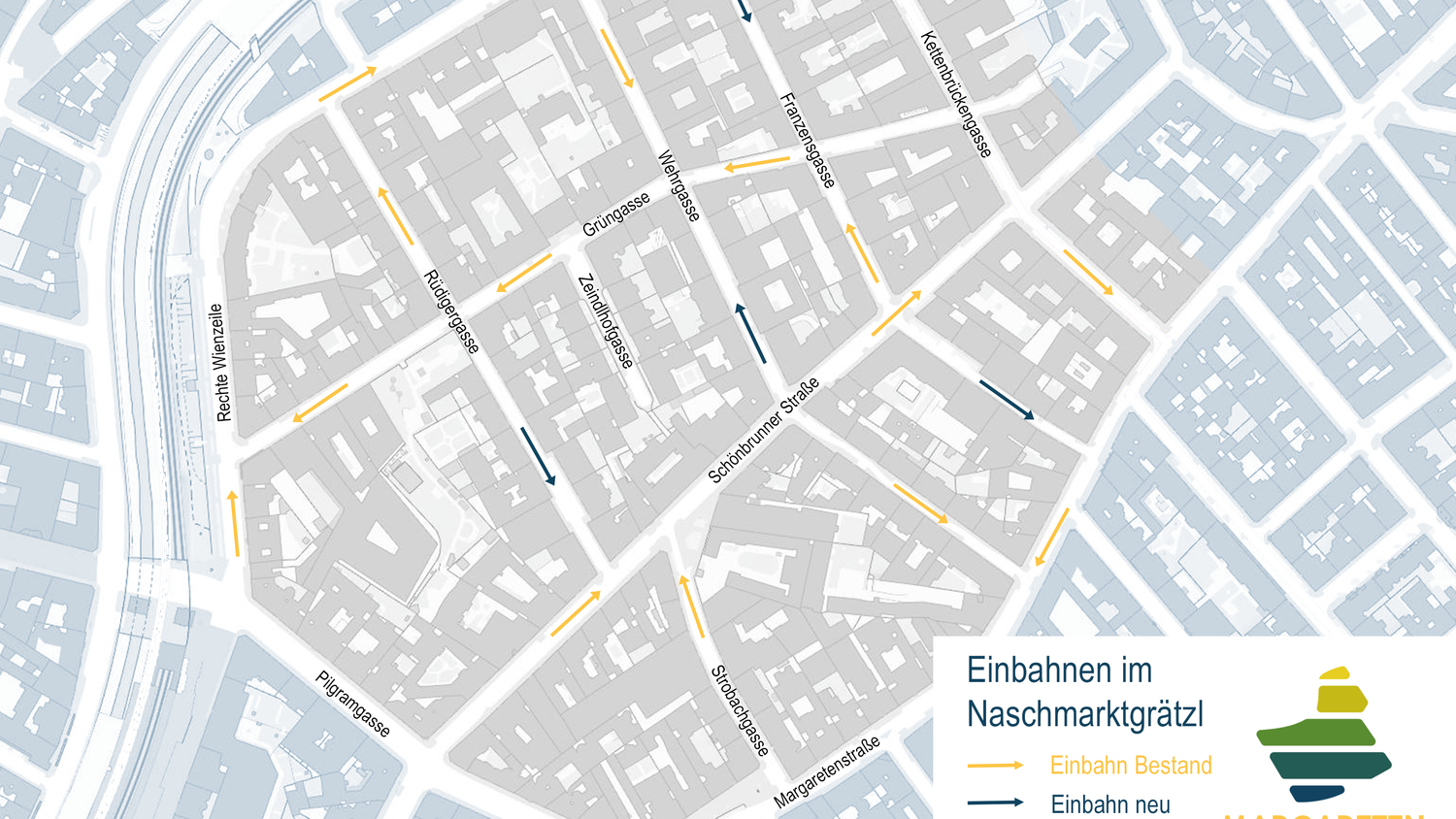 Grafik mit den bestehenden und neuen Einbahnführungen.