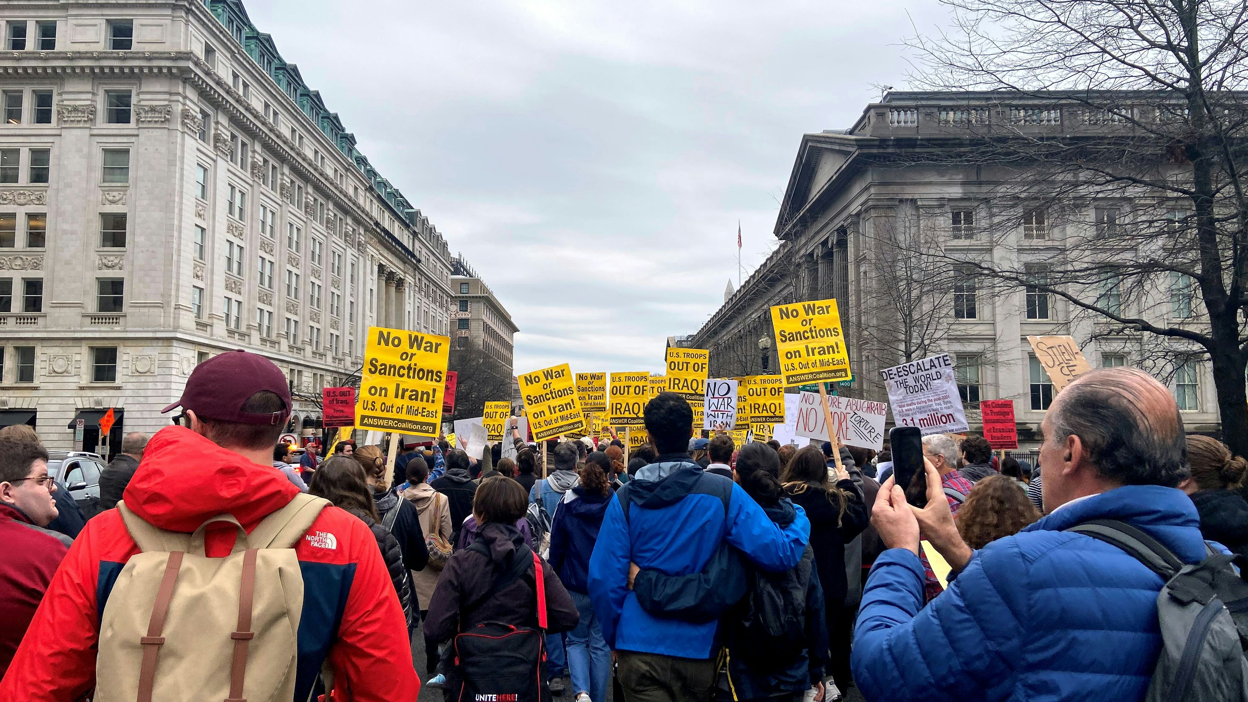 Anti-war protestors gather to condemn the U.S. air strike that killed Iranian military commander Qassem Soleimani, in Washington, U.S., January 4, 2020. REUTERS/Jan Wolfe