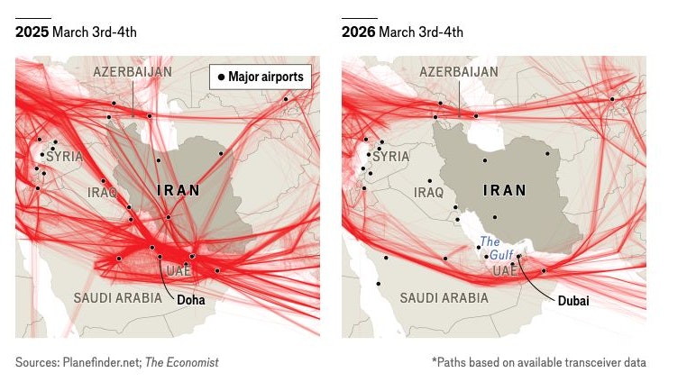 Wie sich die Flugrouten seit Ausbruch des Kreiges verändert haben