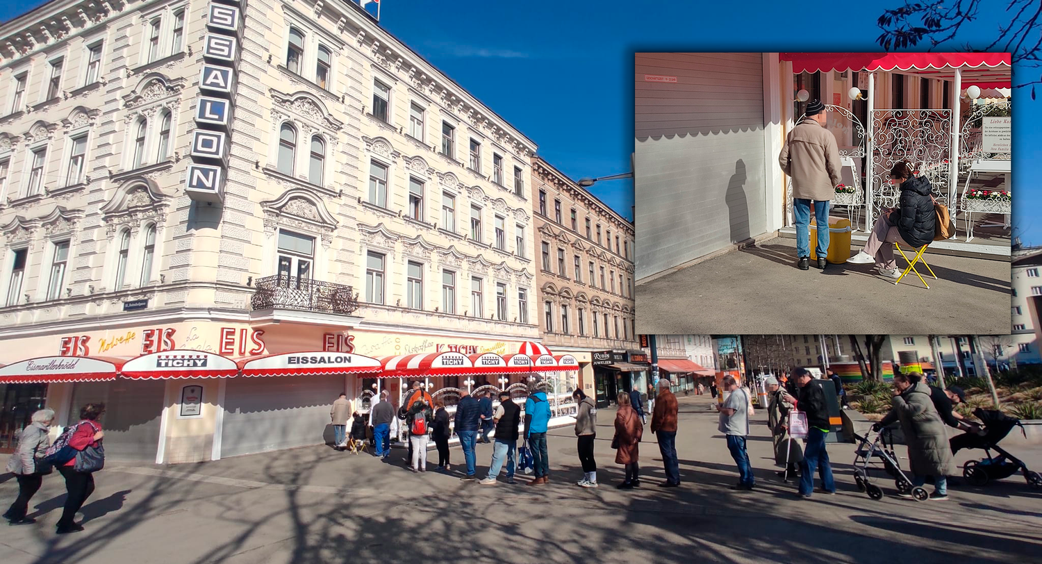 Einige setzten sich in der Schlange auf ihre eigenen Campingstühle.