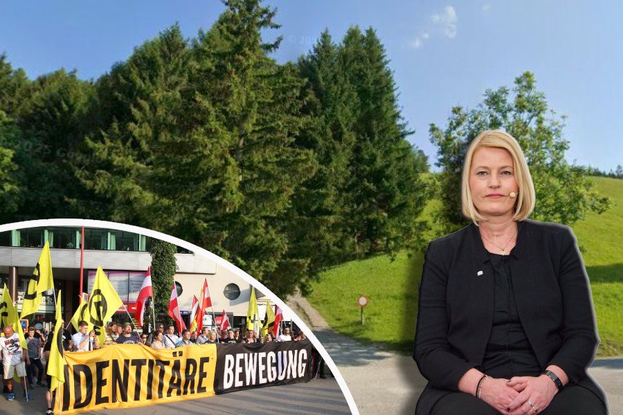 Vizebürgermeisterin Katrin Auer (SPÖ) warnt vor der geplanten Damberg-Wanderung – bei dem Spaziergang sollen auch Identitäre (l.) auftreten.