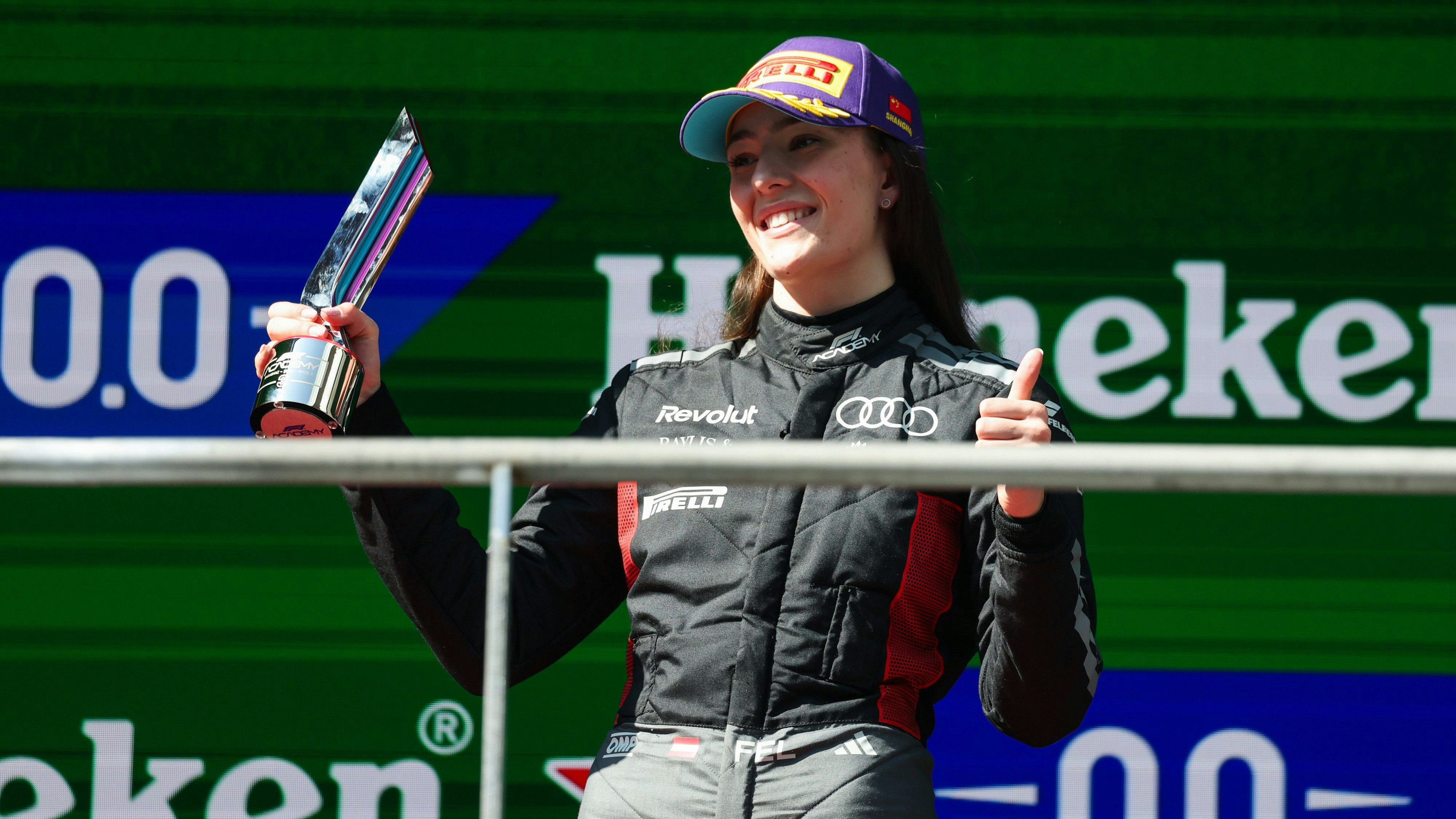F1 ACADEMY 2026 - SHANGHAI FELBERMAYR Emma aut, Rodin Motorsport supported by Audi, Tatuus F4-T421, portrait podium during the 1st round of the 2026 F1 Academy from March 13 to 15, 2026 on the Shanghai International Circuit, in Shanghai, China - PUBLICATIONxNOTxINxFRAxBEL Copyright: xFLORENTxGOODENx