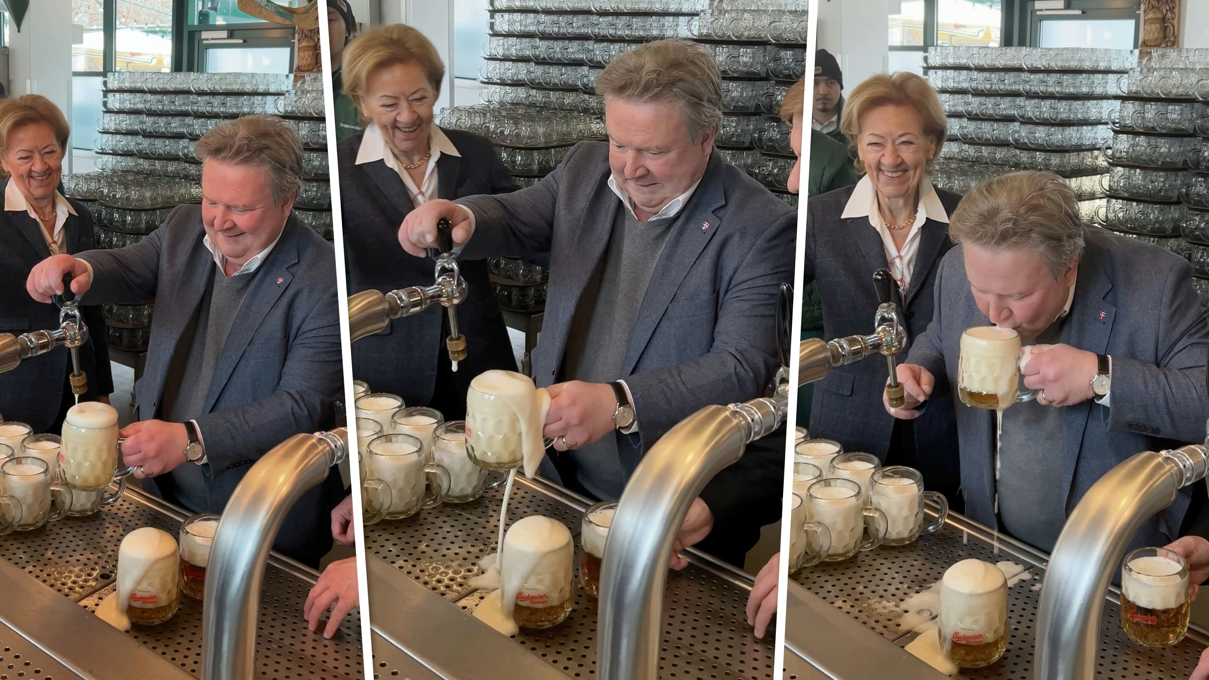 "Biergermeister" Michael Ludwig zapfte im Schweizerhaus an.