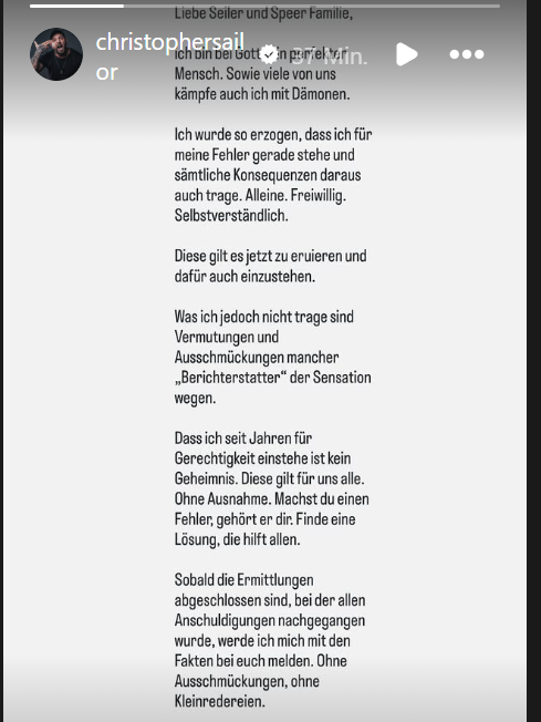 Christopher Seiler meldet sich via Instagram zu Wort