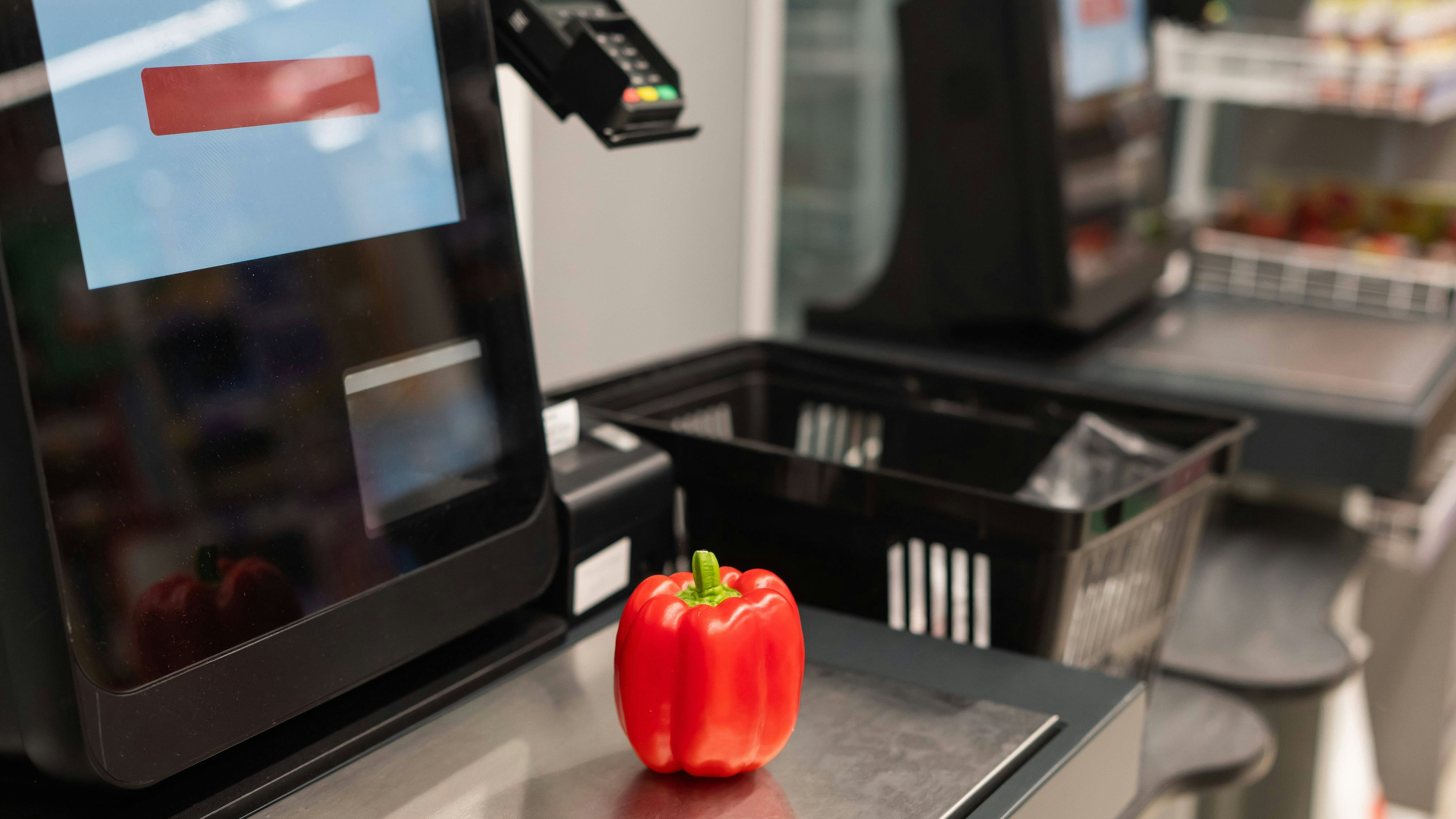 Bell peppers at the self-checkout. Bell peppers at the self-checkout, 98046176.jpg RECORD DATE NOT STATED