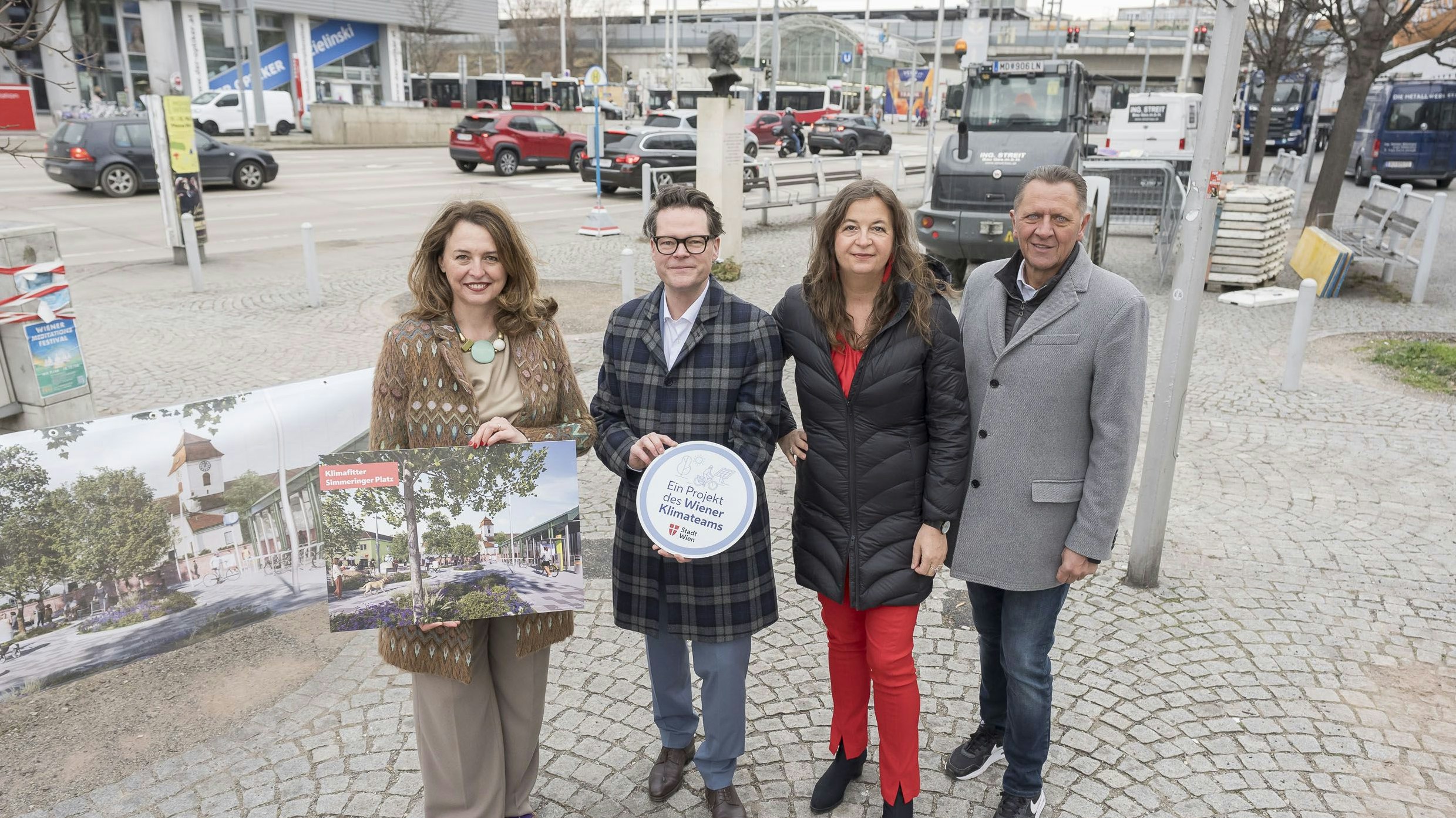 pk mit ulli sima, jürgen czernohorszky, selma arapovic und thomas steinhart (bv simmering) zum thema klimafitte umgestaltung des bereichs um die u3-station simmering, 20260316 foto: helmut graf/tageszeitung heute
