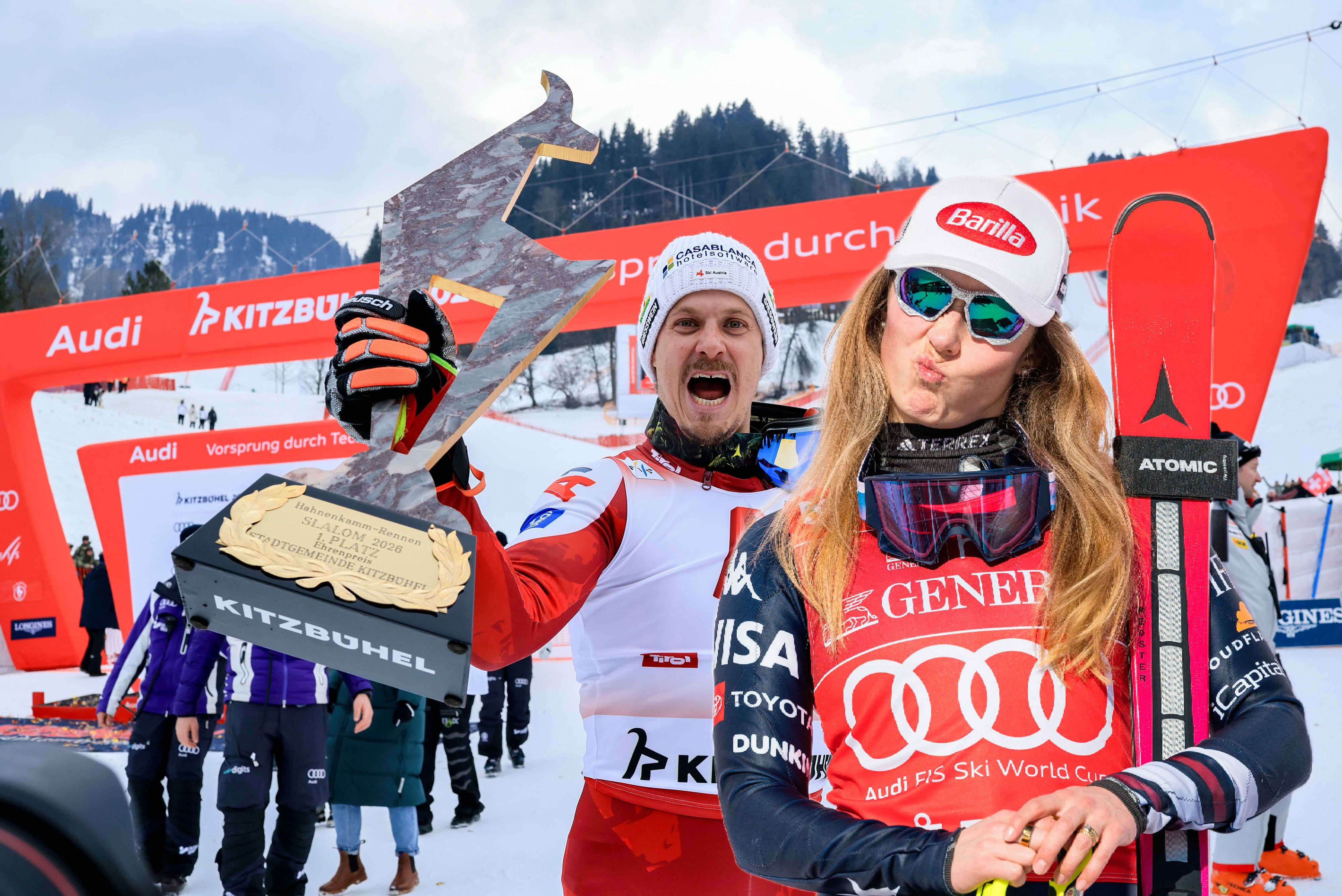 Kitz-Sieger Manuel Feller (l.) war bislang kein Konkurrent von Mikaela Shiffrin.