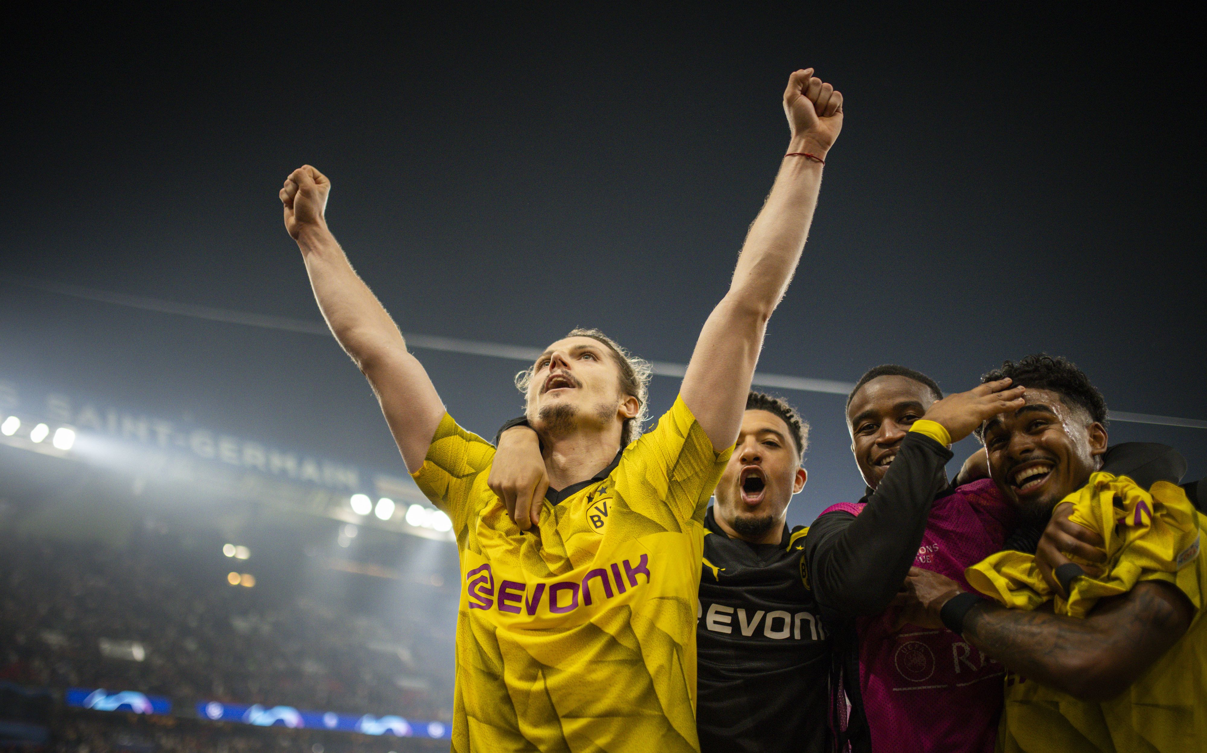 Marcel Sabitzer und Jadon Sancho jubelten im Mai 2024 über den Sieg gegen Paris Saint-Germain.