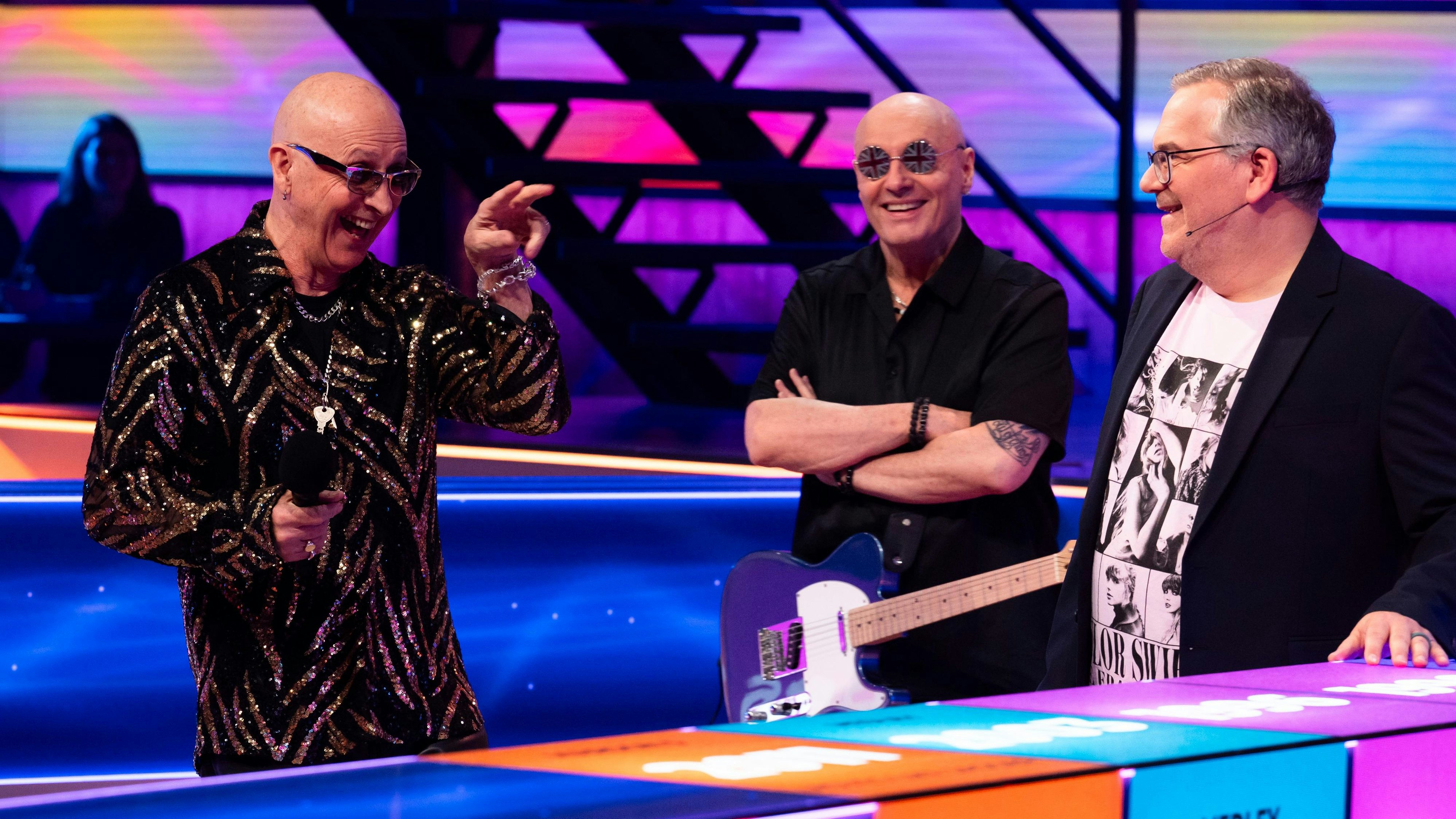 Too sexy for this show? <strong>Right Said Fred</strong> und Moderator <strong>Elton</strong> (r.)