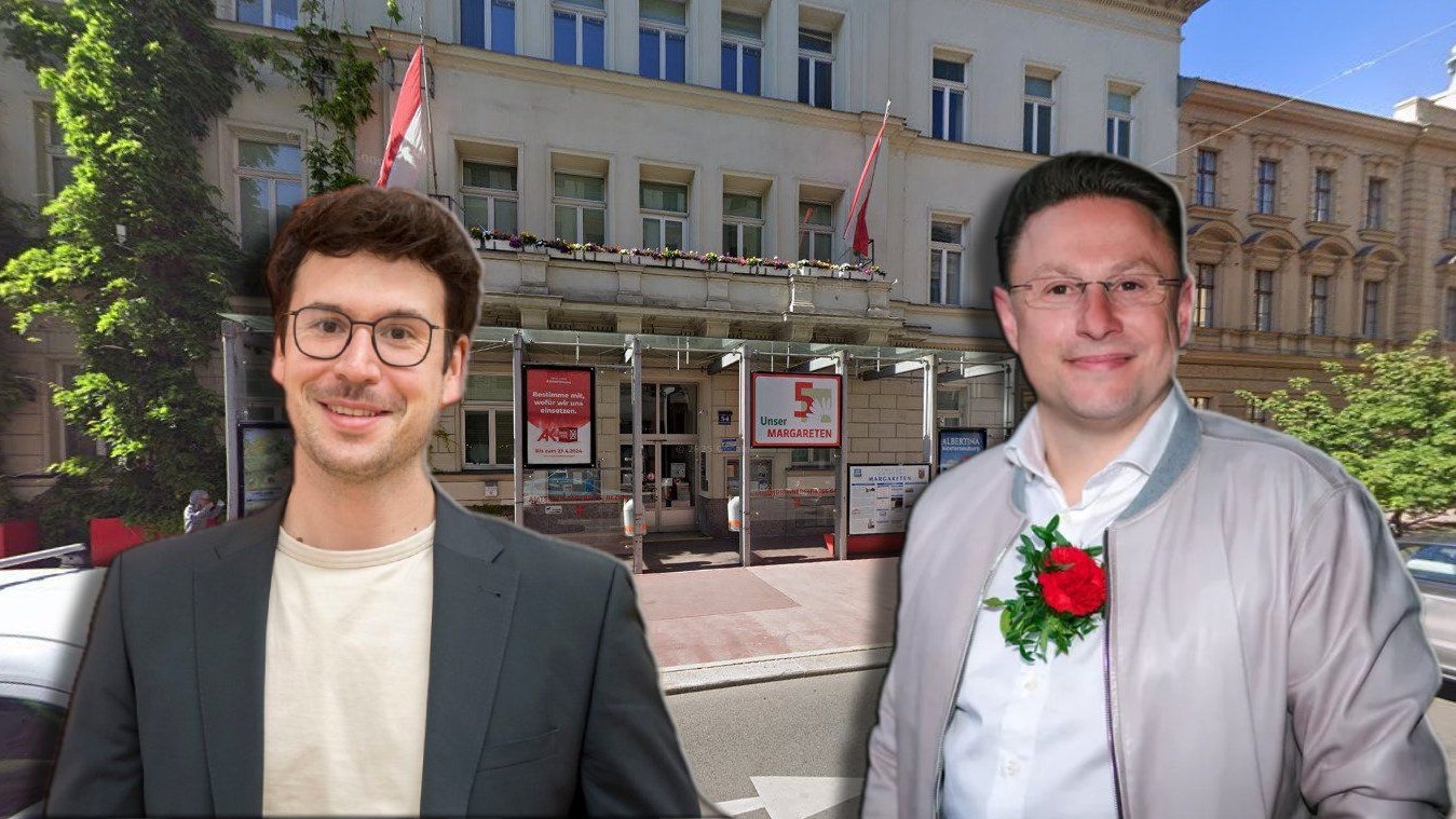 Streit ums stille Örtchen im Amtshaus Margareten zwischen Bezirkschef Luxenberger (Grüne) und Vize-Bezirksvorsteher Lipinski (SPÖ, r.).