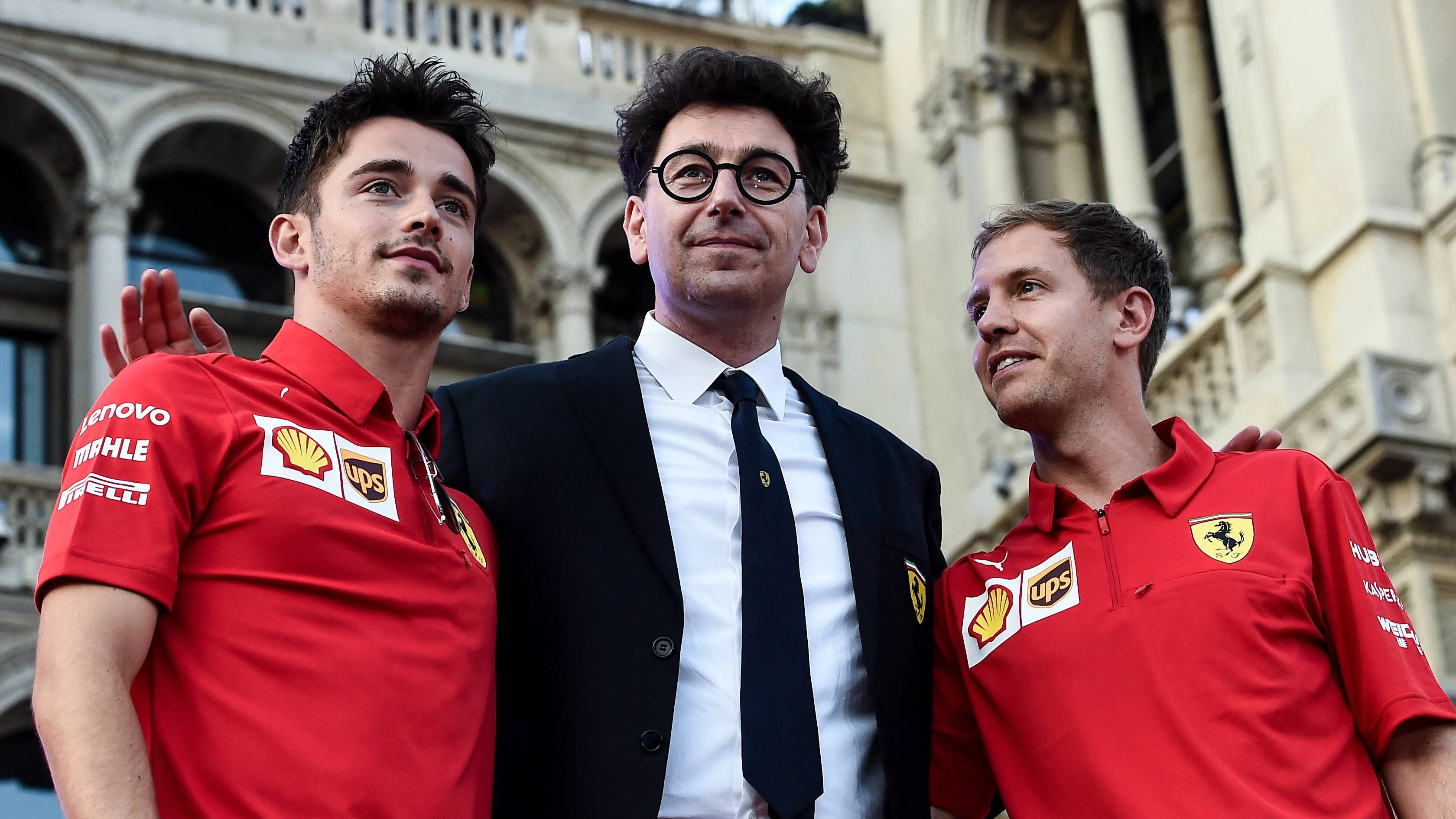 Db Milano 04/09/2019 - 90 Anni di Emozioni / / foto Daniele Buffa/Image nella foto: Charles Leclerc-Sebastian Vettel-Mattia Binotto PUBLICATIONxNOTxINxITA  