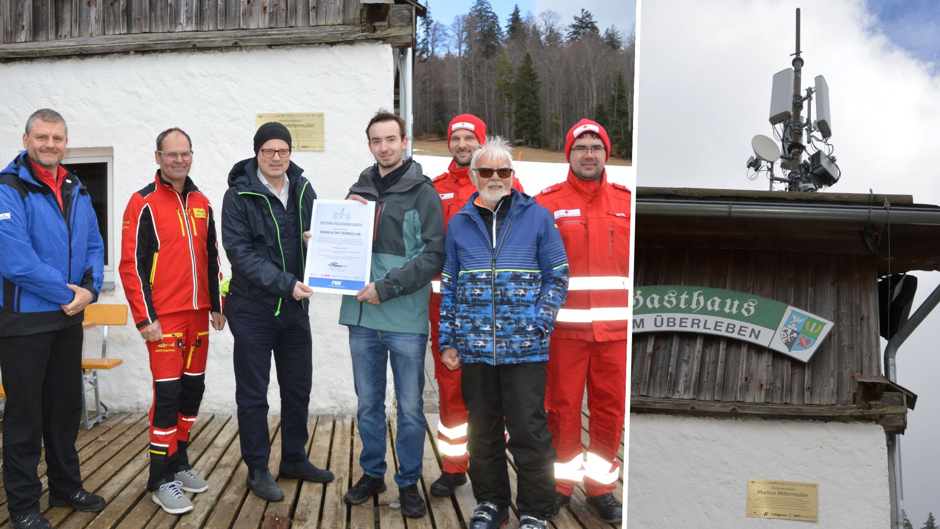 V.l.: Gernot Rasch, EuroTeleSites; Johannes Schöffl, ÖAMTC Flugrettung; Volker Libovsky, FMK-Präsident; Markus Mittermüller; Stefan Wagner, Rotes Kreuz; Rudi Pfoser; Jürgen Leitner, Rotes Kreuz