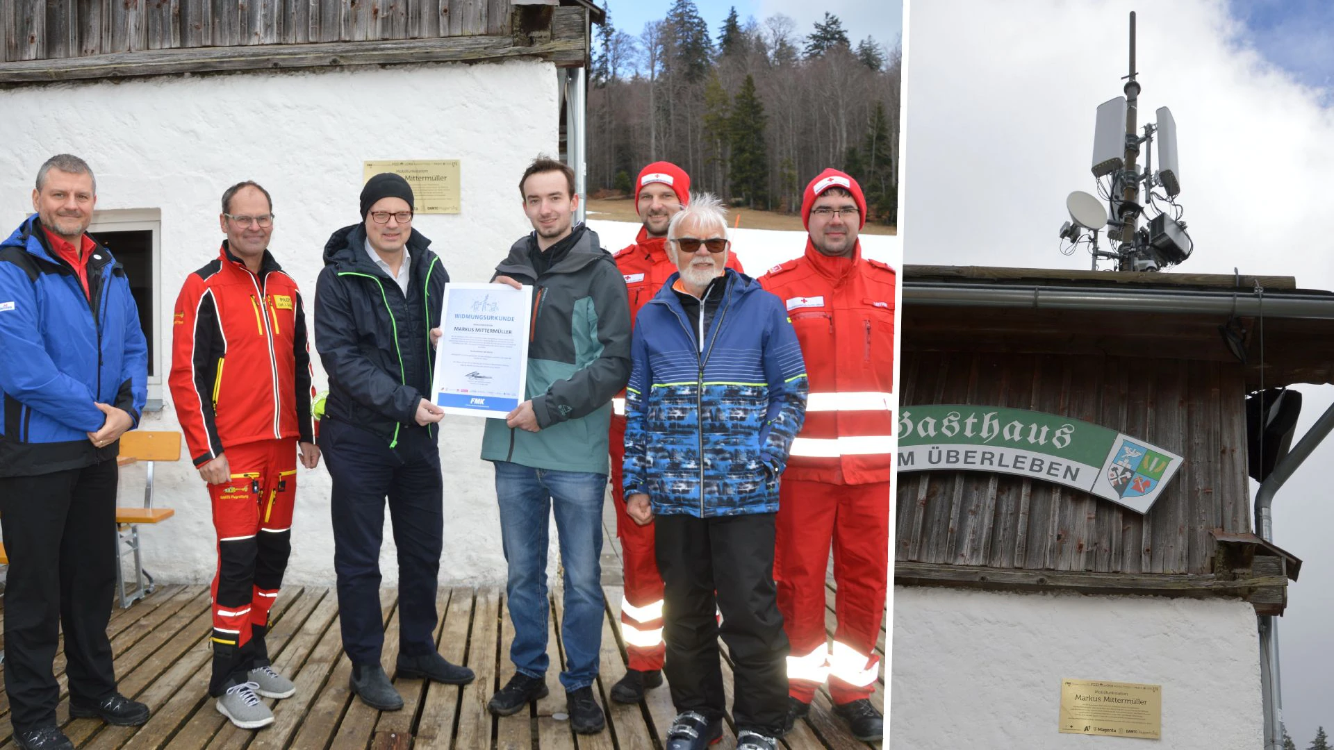 V.l.: Gernot Rasch, EuroTeleSites; Johannes Schöffl, ÖAMTC Flugrettung; Volker Libovsky, FMK-Präsident; Markus Mittermüller; Stefan Wagner, Rotes Kreuz; Rudi Pfoser; Jürgen Leitner, Rotes Kreuz