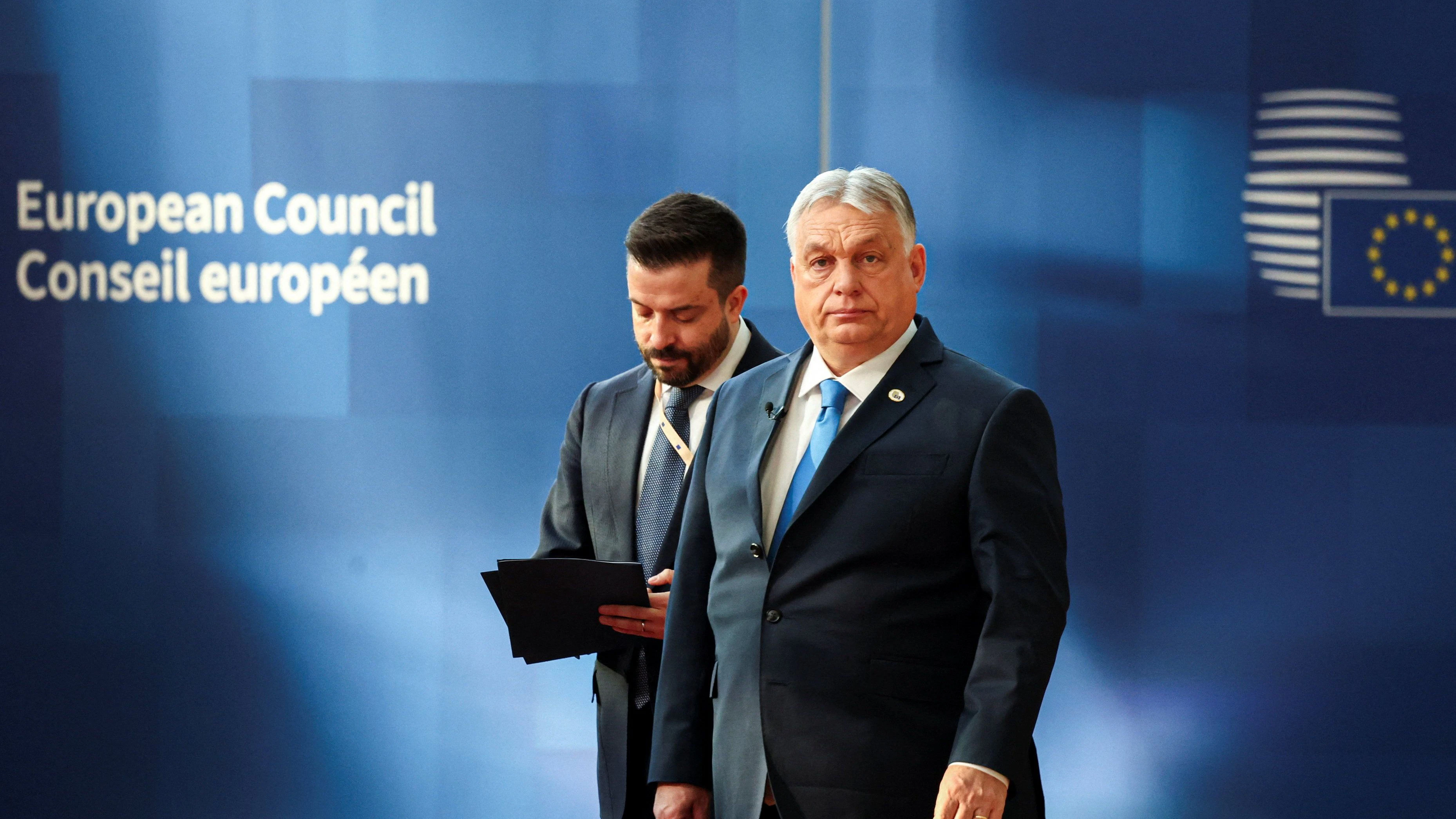 Hungarian Prime Minister Viktor Orban arrives for a European Union leaders' summit in Brussels, Belgium, March 19, 2026. REUTERS/Yves Herman