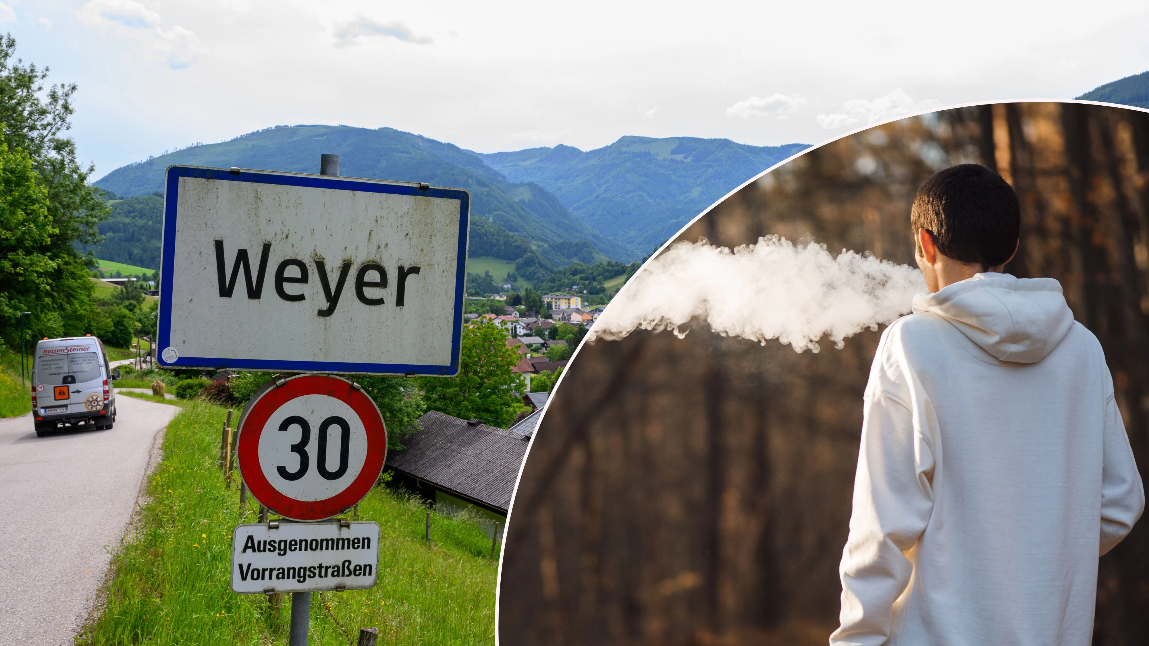 Das Bild zeigt das Ortsschild von Weyer im Bezirk Steyr-Land in OberÃ¶sterreich. Aufgenommen am 04. Juni 2025