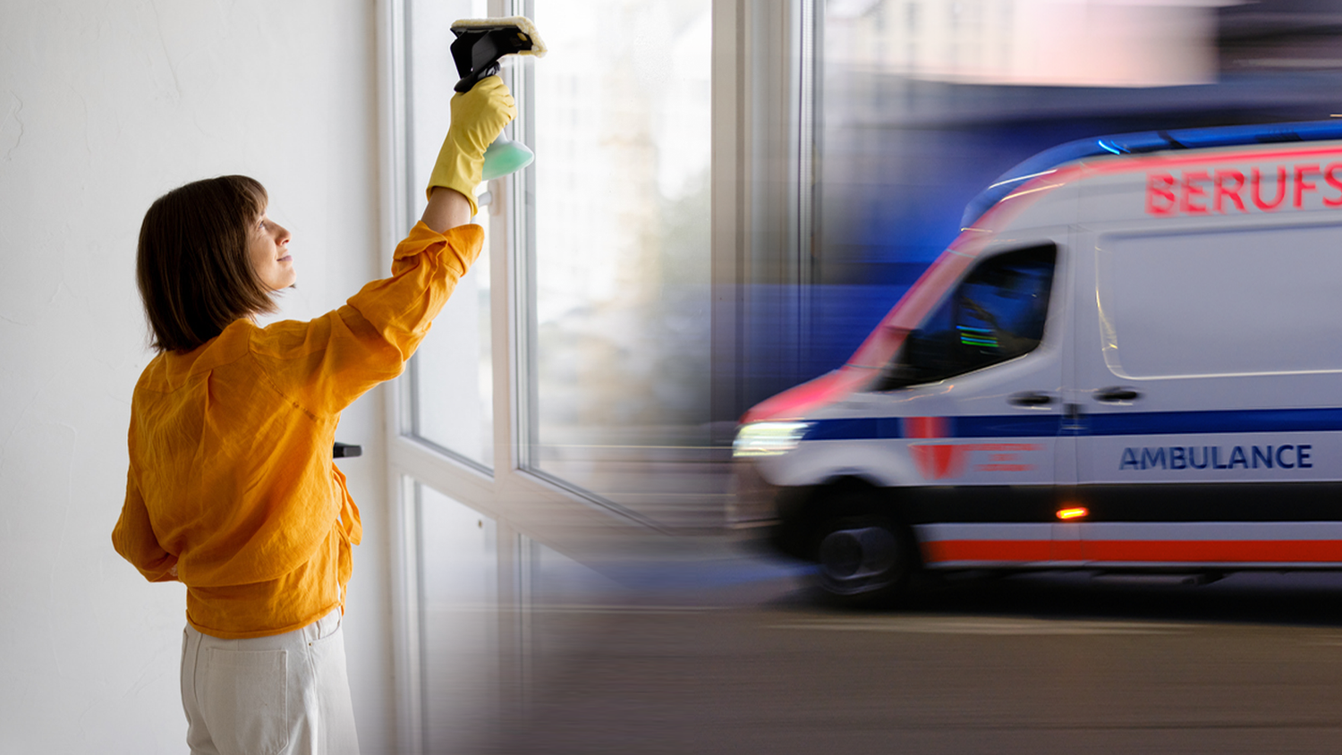 Waghalsige Balanceakte beim Putzen führen jedes Jahr zu vielen Verletzungen. Besonders oft endet ein Sturz im Krankenhaus.