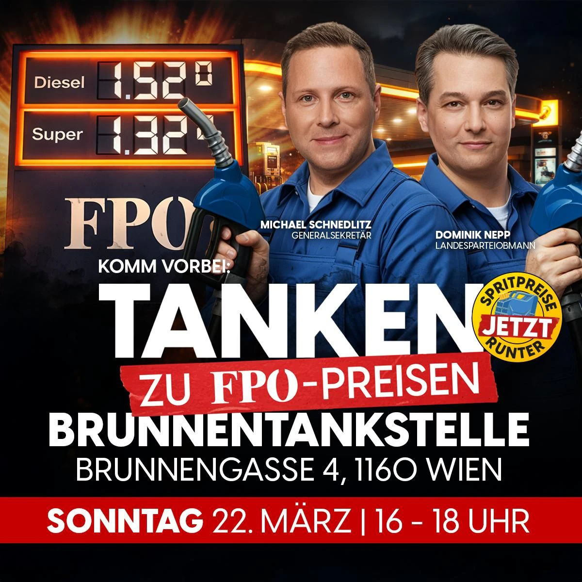 "Tanken zu FPÖ-Preisen" mit Nepp und Schnedlitz in Wien-Ottakring.