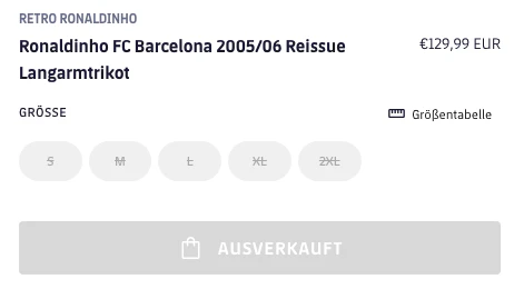 In allen Größen vergriffen: Das Ronaldinho-Shirt im Barcelona-Store.