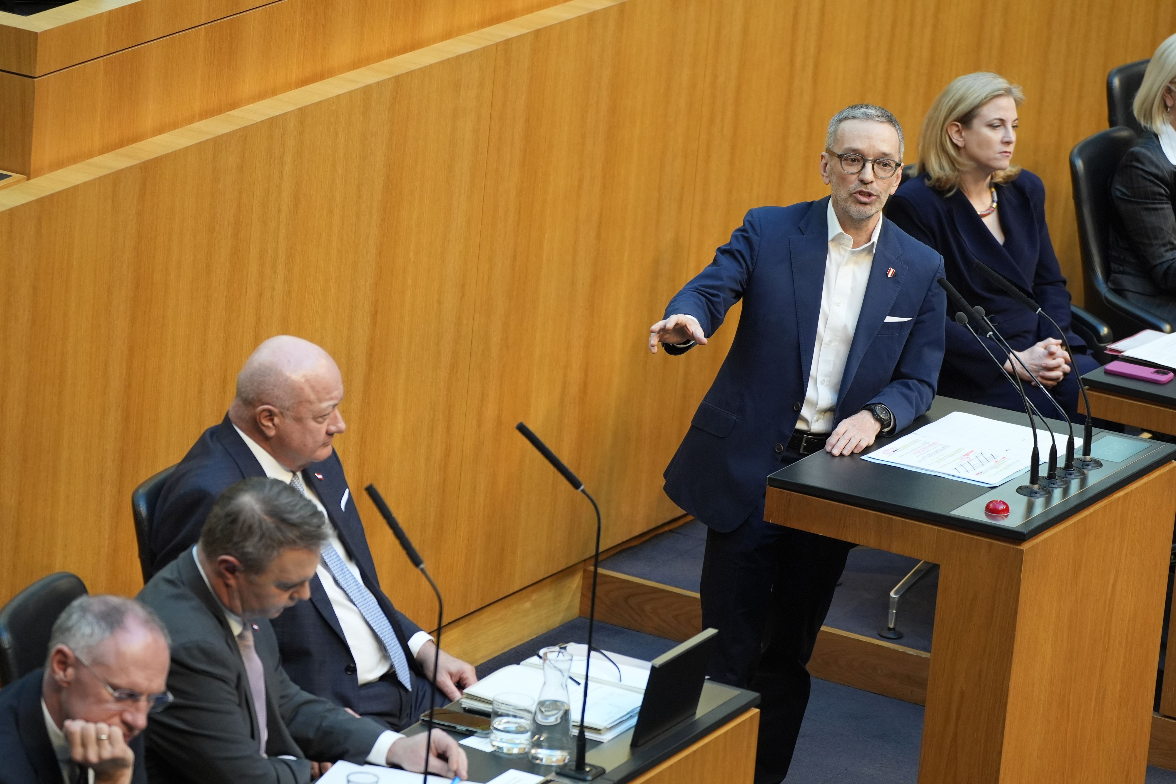 FPÖ-Chef Herbert Kickl bei seinem Rundumschlag gegen die Regierung im Nationalrat, 23. März 2026