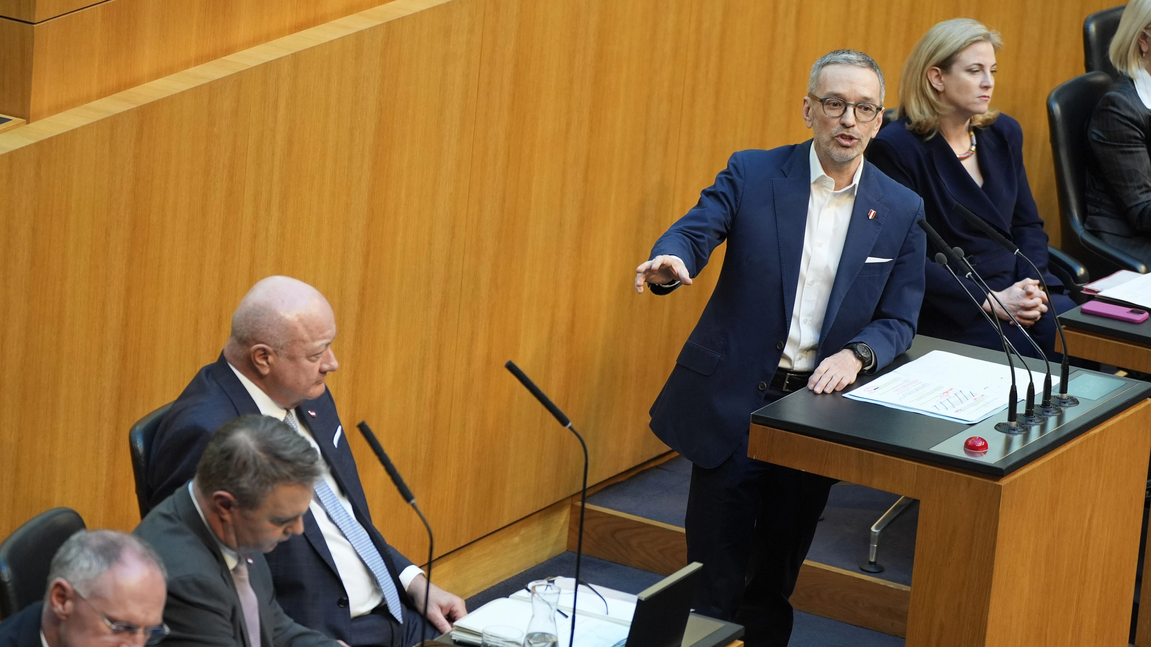 FPÖ-Chef Herbert Kickl bei seinem Rundumschlag gegen die Regierung im Nationalrat, 23. März 2026