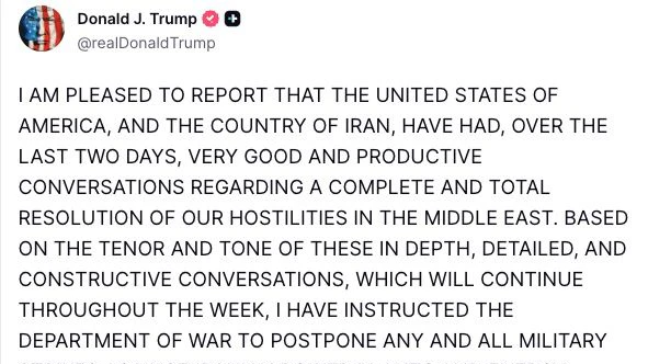 Trumps Posting auf Truth Social, 23.3.2026