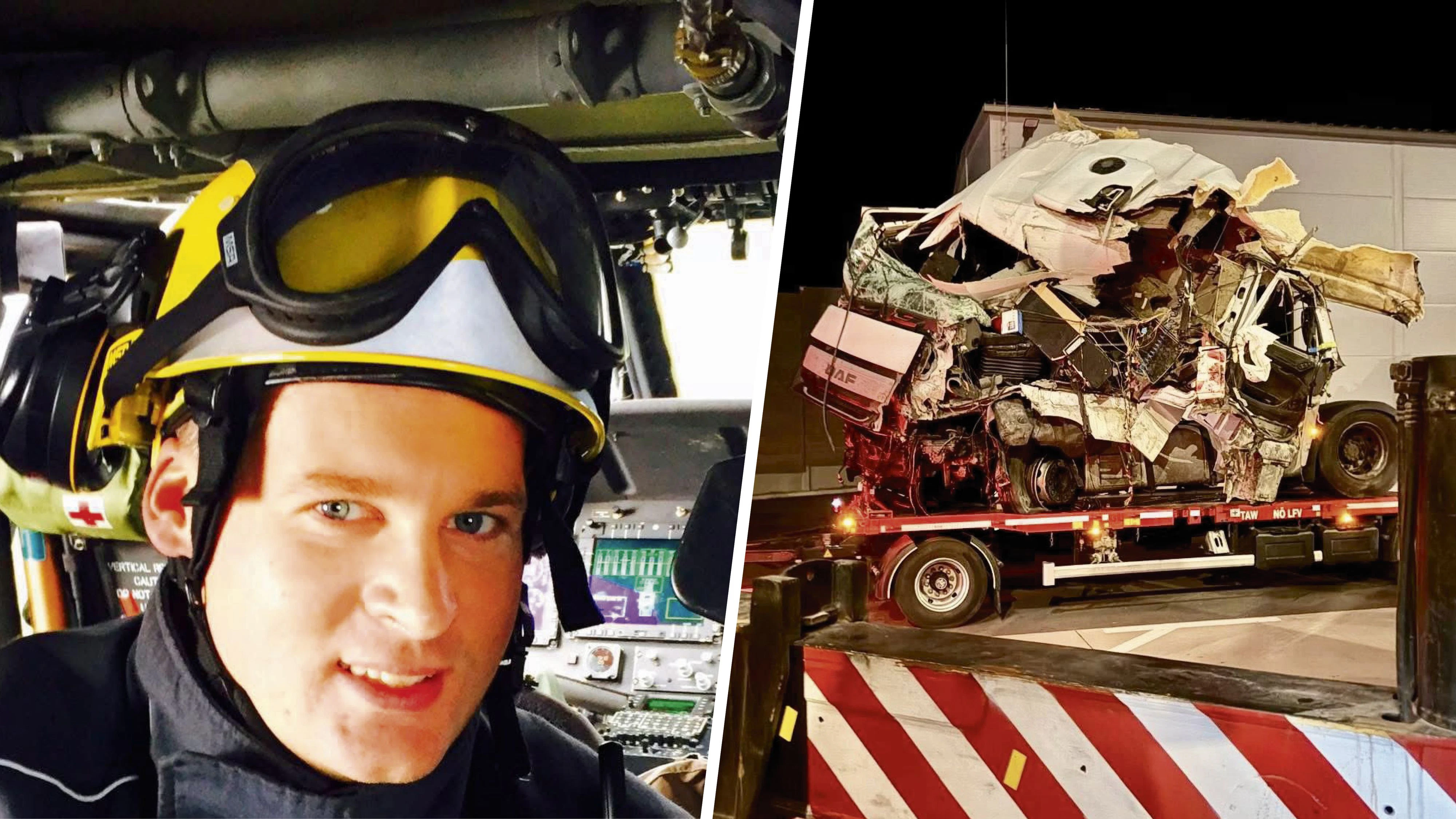 Philipp Gutlederer (li.) erzählt von dem schweren Lkw-Unfall am 23. März auf der A1 Westautobahn.