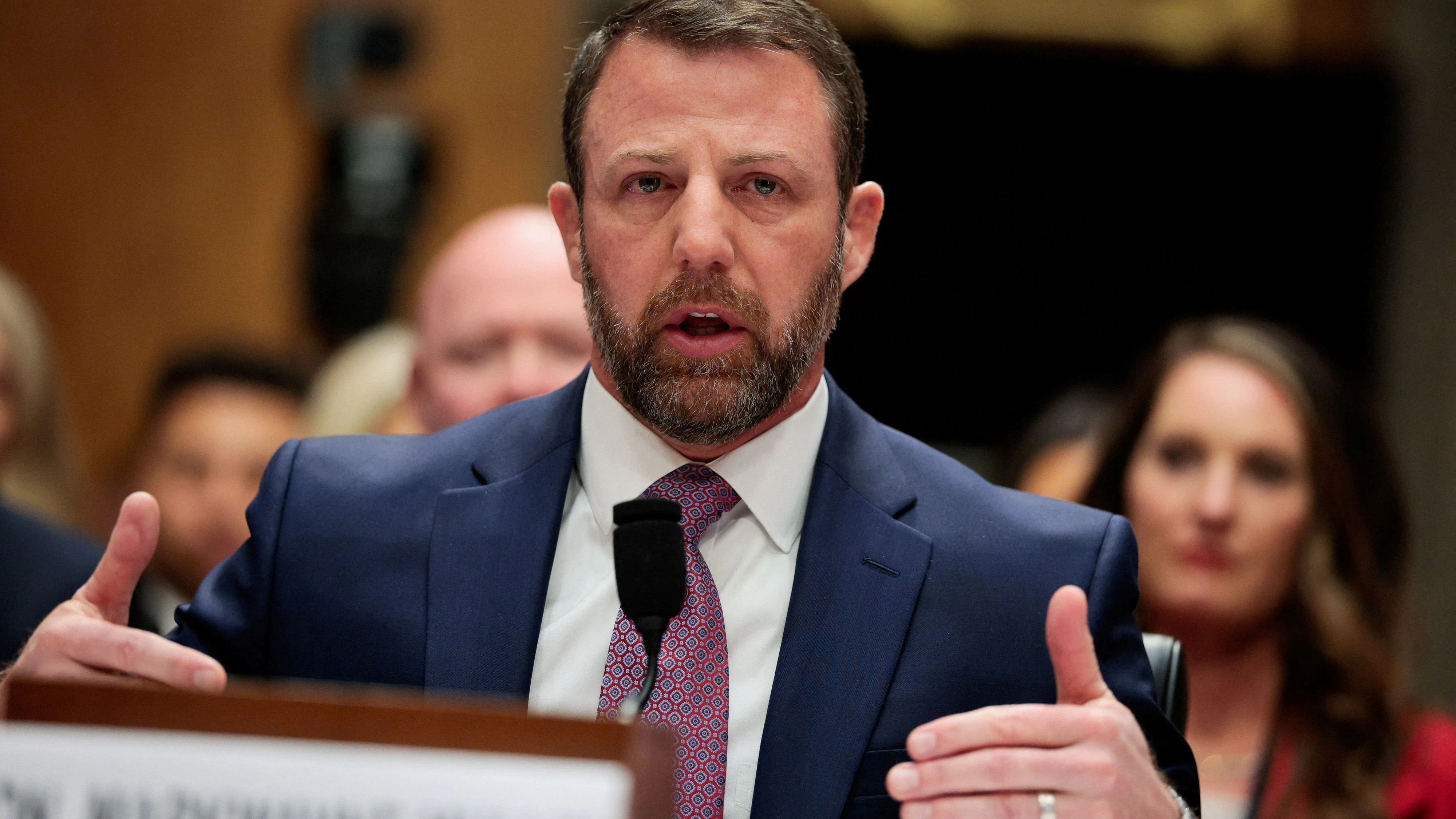 U.S. Senator Markwayne Mullin, President Donald Trump's nominee to be Homeland Security secretary, testifies before a Senate Homeland Security and Governmental Affairs Committee confirmation hearing on Capitol Hill in Washington, D.C., U.S., March 18, 2026. REUTERS/Evan Vucci