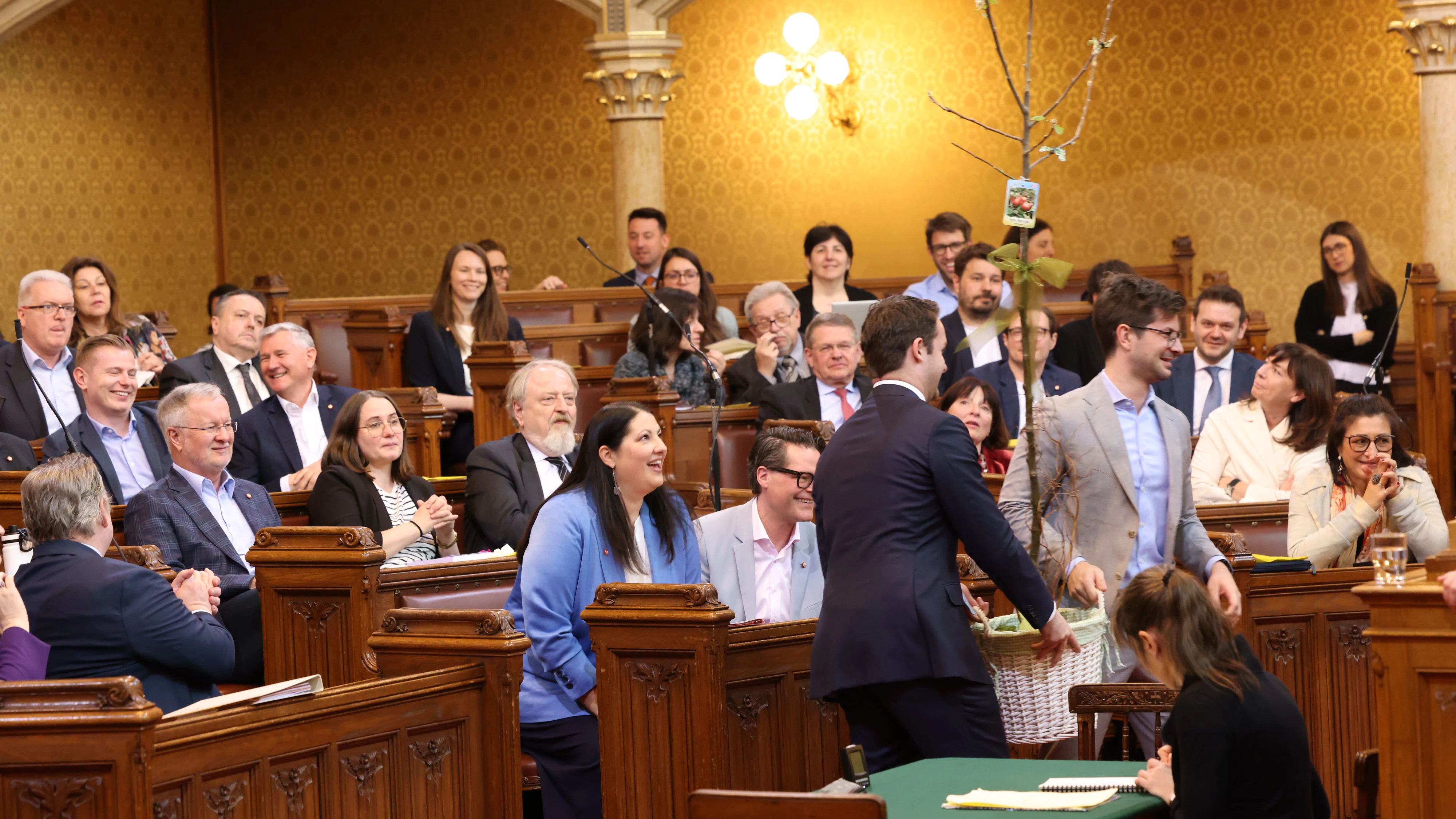 Gaál bekam ein Bäumchen als Abschiedsgeschenk. 