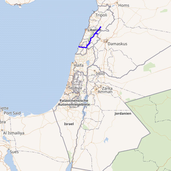 Israel und seine Nachbarn. Der Fluss Litani im Libanon ist blau hervorgehoben.