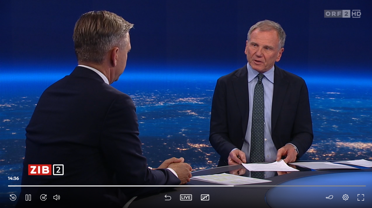 Was bringt eine Spritpreissenkung von zehn Cent, wenn der Sprit 70 Cent teurer ist? Wirtschaftsminister Wolfgang Hattmannsdorfer (ÖVP) bei ORF-Moderator Armin Wolf in der 