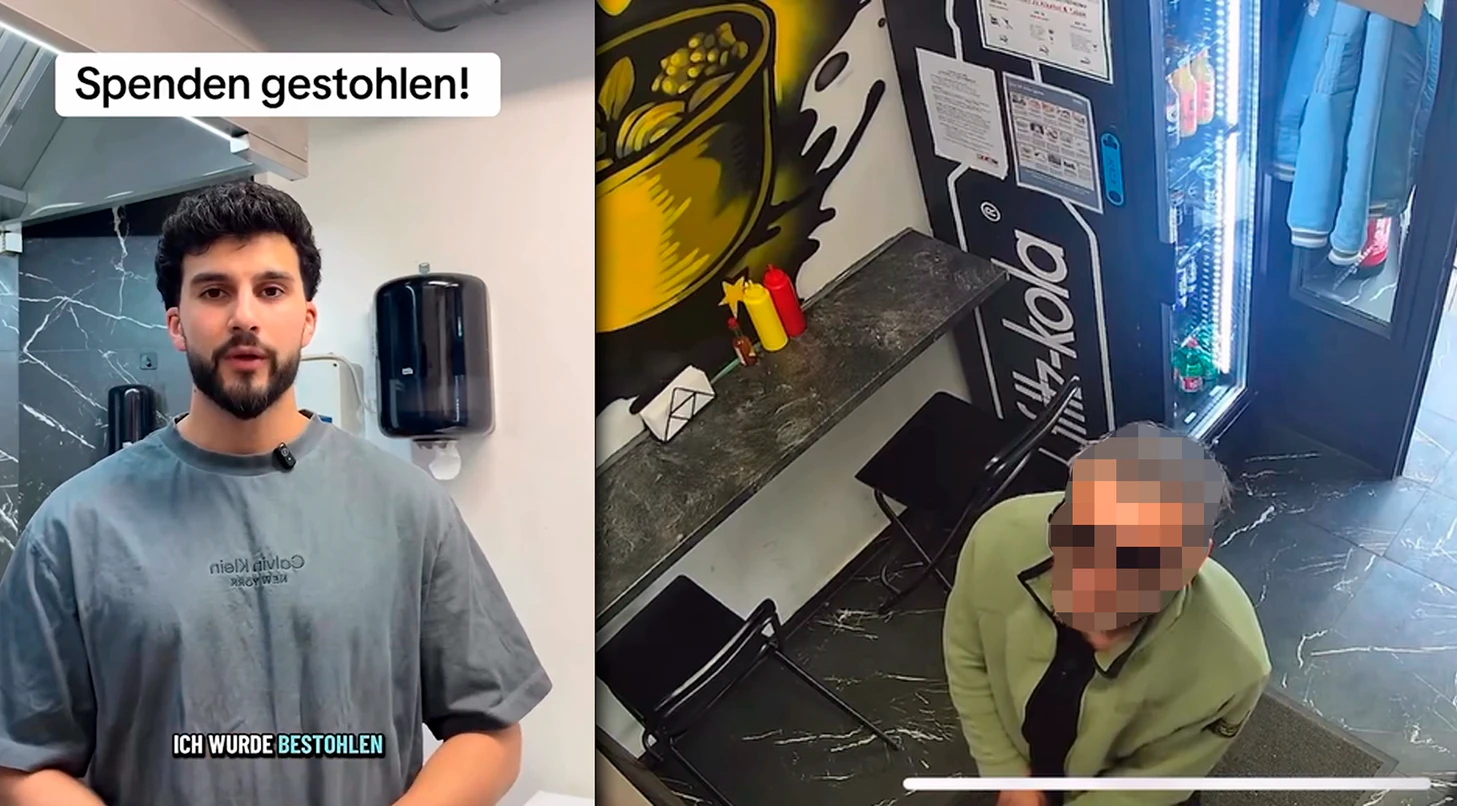 Der Verdächtige (re.) kam mit Krücken und einem Gipsfuß ins Lokal.