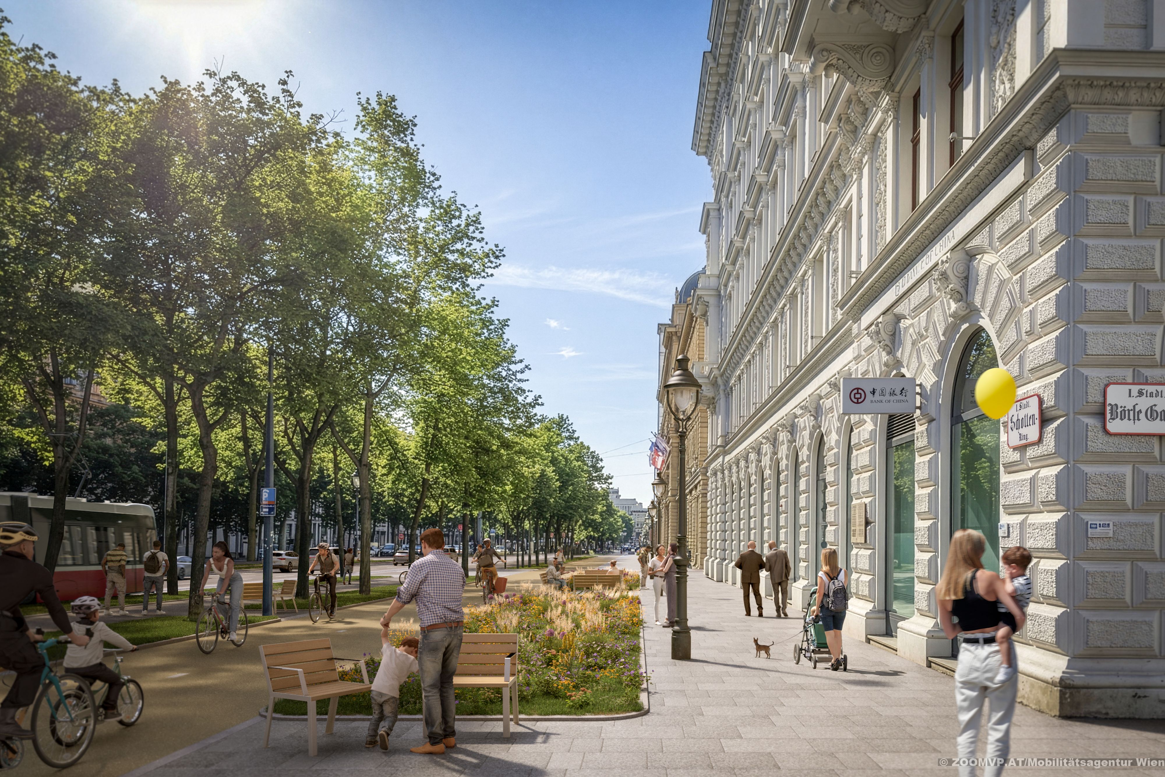 Nebenfahrbahn wird am Ring in der Wiener City zum Radweg umgebaut.