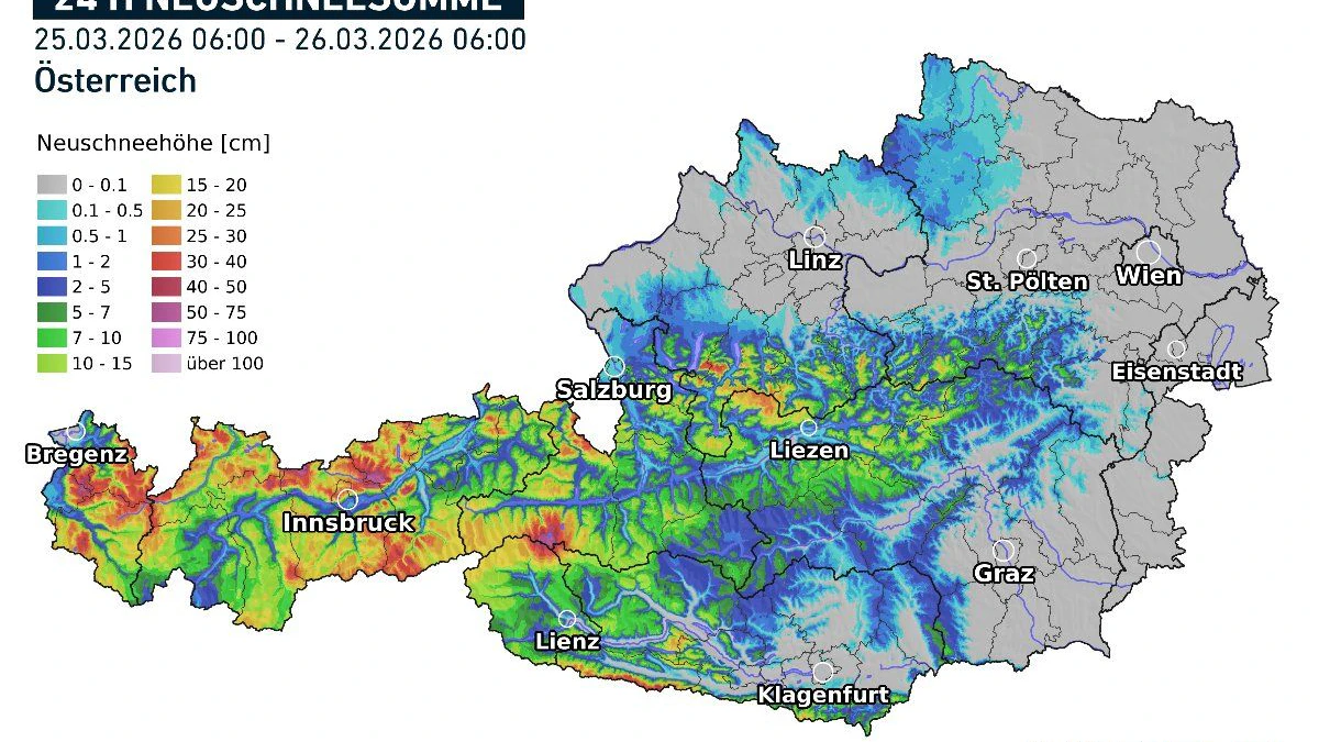 Hier ist Österreich Donnerstagfrüh schon weiß. 