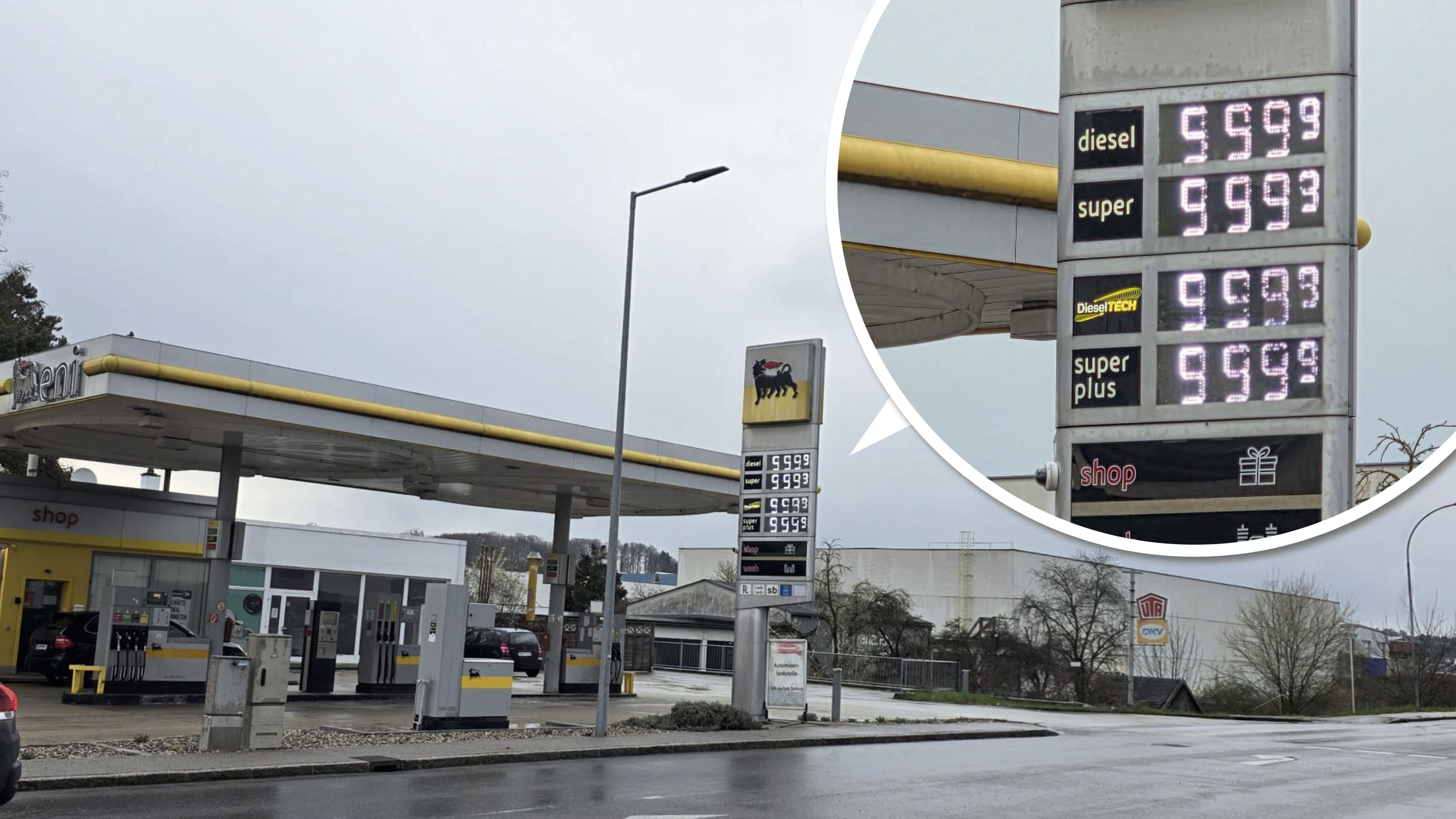 Tankstelle in Amstetten: Am Donnerstag wurden 9,999 Euro für den Sprit angezeigt.