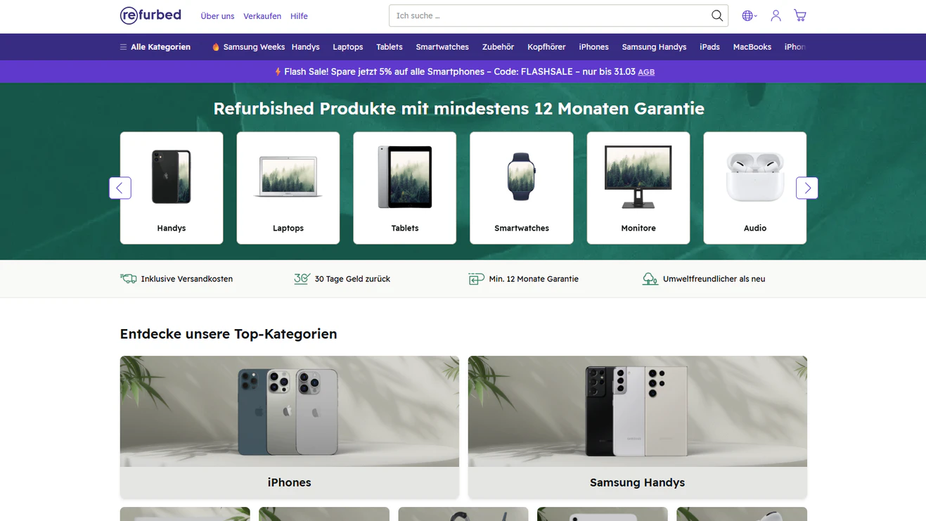 Mit 55.000 professionell erneuerten Produkten, von Smartphones über Haushaltsgeräte bis zu Freizeit- und Mobilitätsprodukten, deckt refurbed so gut wie alle Lebensbereiche ab.