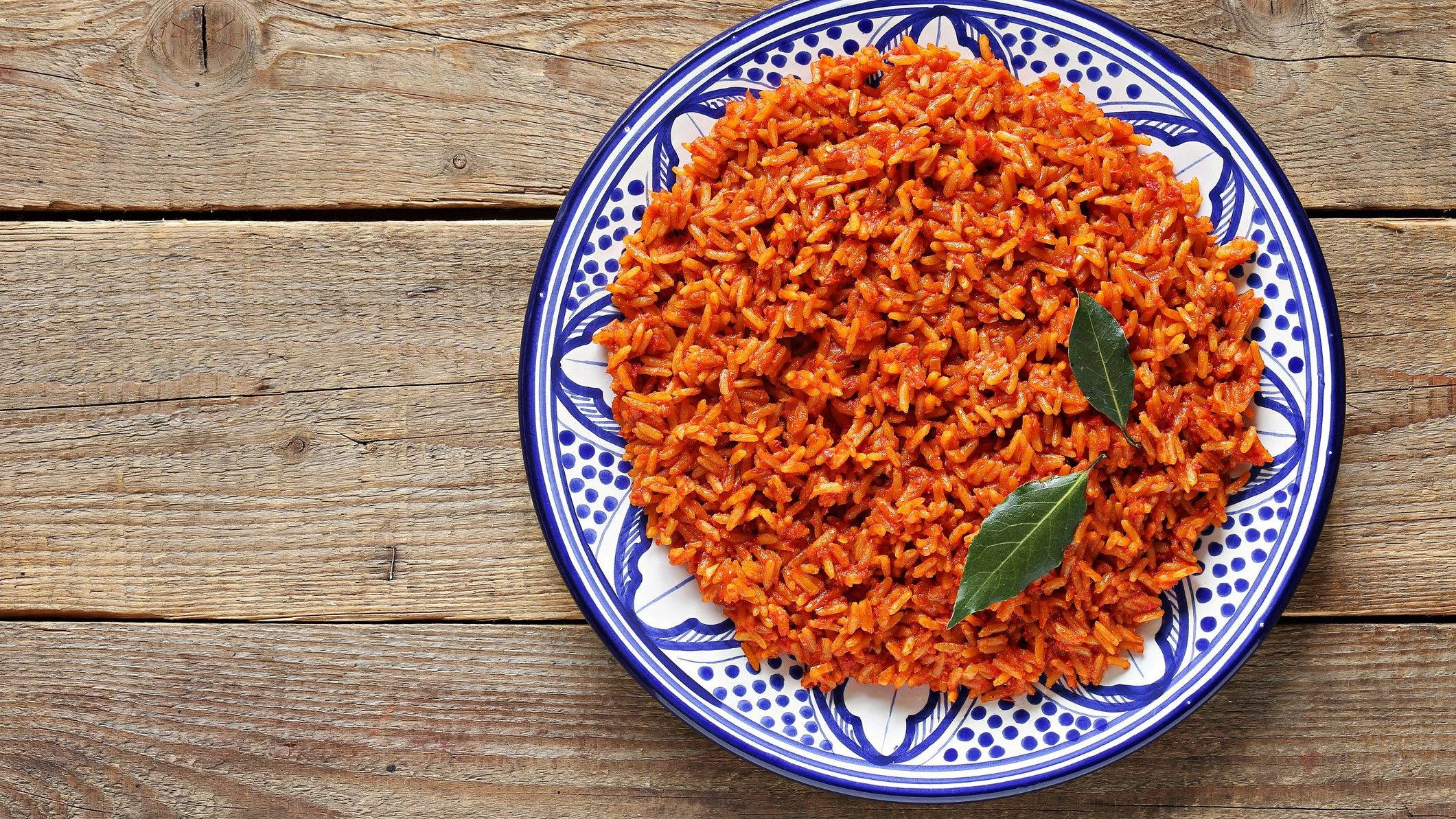 Jollof Rice. Traditional Nigerian dish. Flat layot