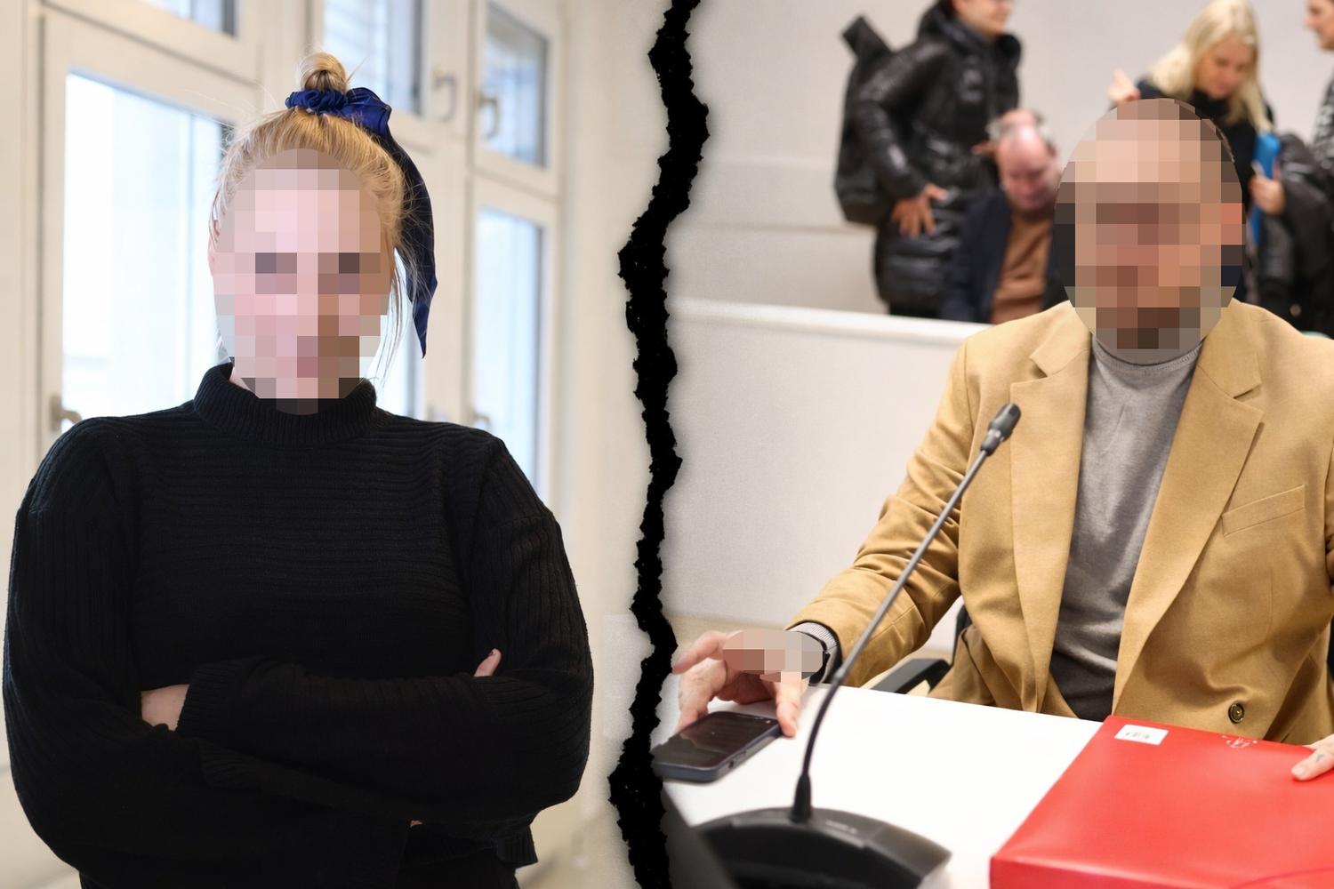 Frederika F. und Dennis B.  stehen sich im Gerichtssaal gegenüber – ein jahrelanger Konflikt, der nun vor Gericht endete.