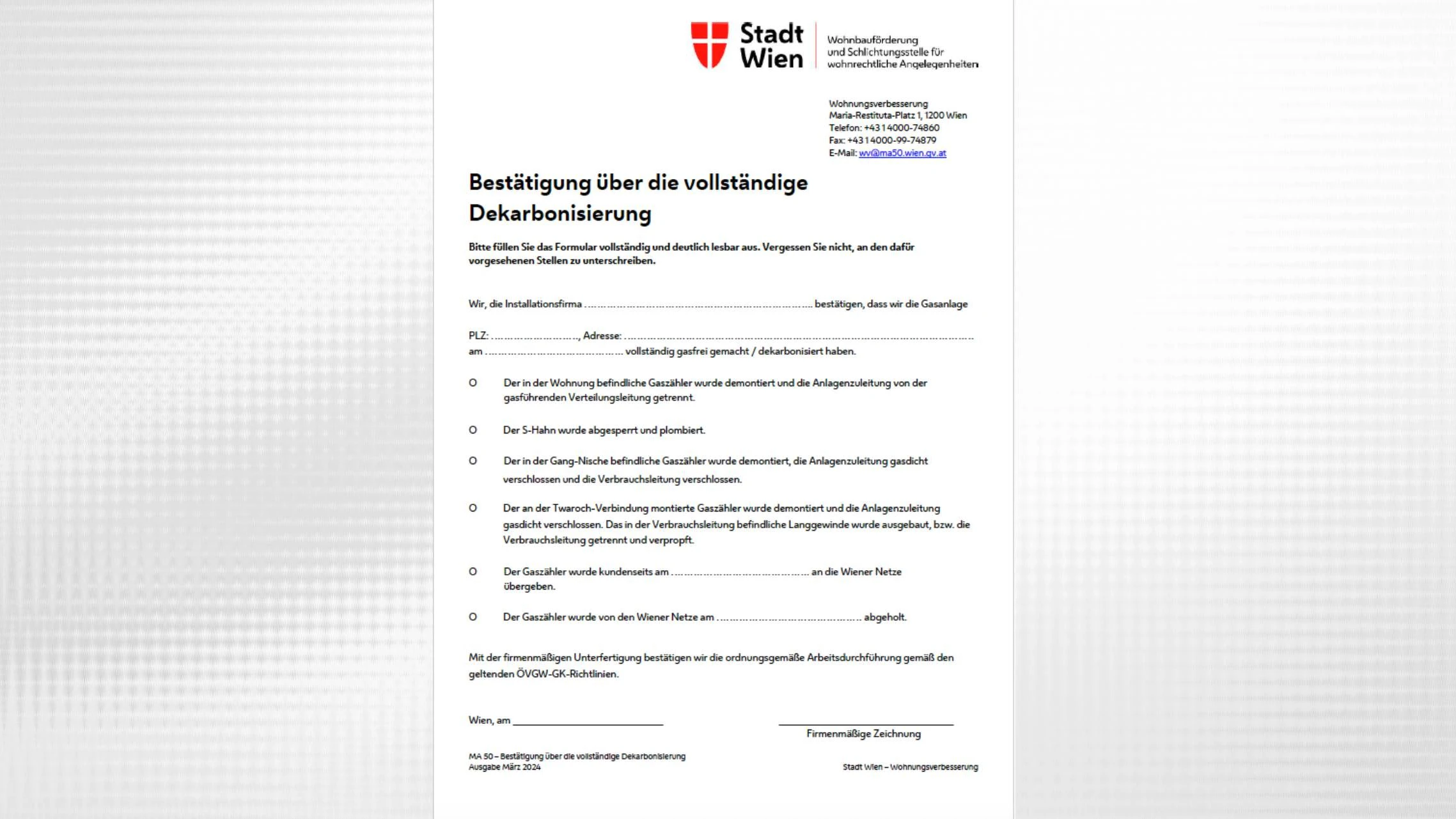 Dieses Formular muss ausgefüllt von einem Installateur dem Förderungsantrag beigelegt werden.
