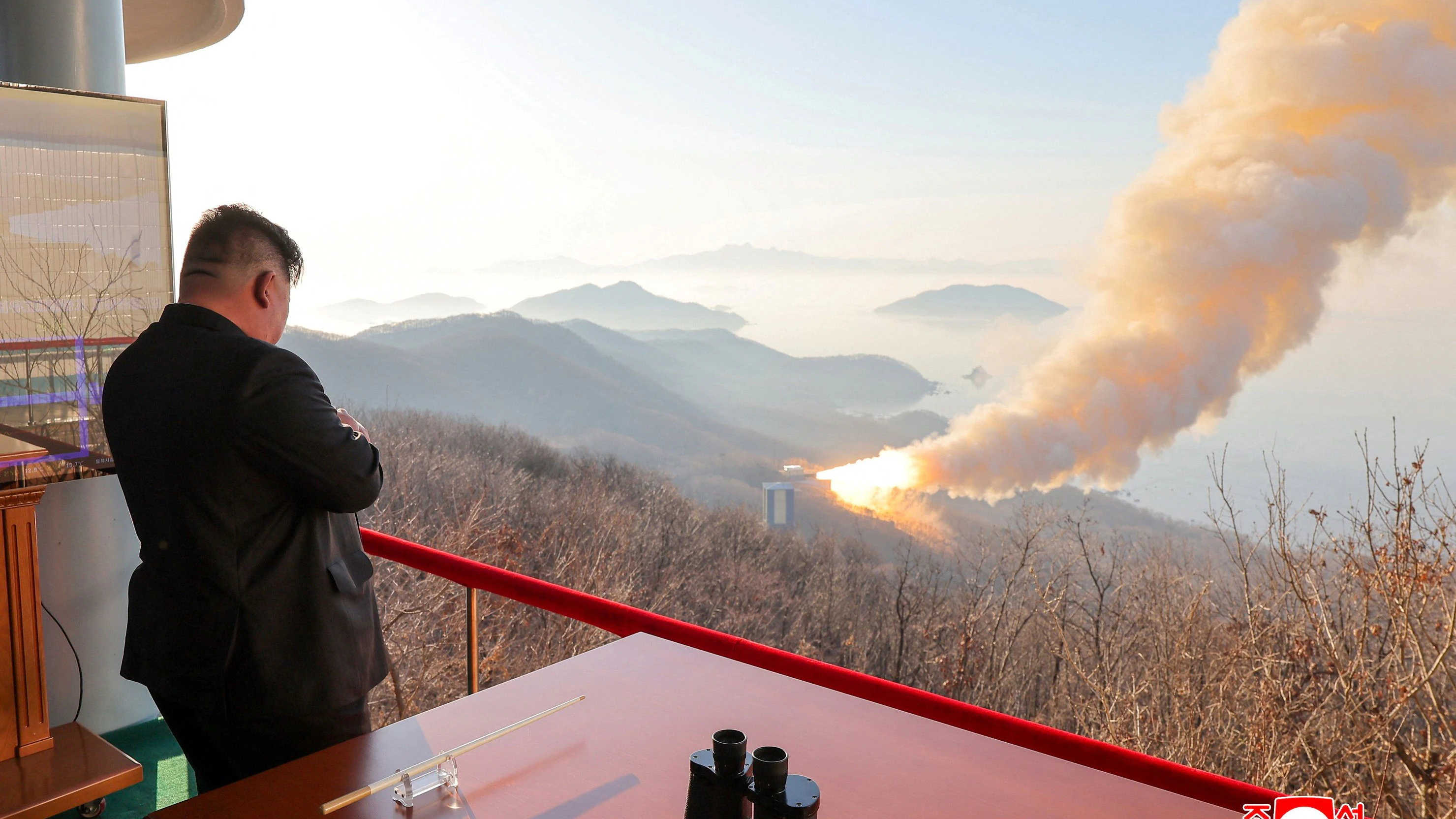 North Korea's Kim Jong Un observes a ground ejection test of what KCNA says is a high-output solid-fuel engine using carbon fiber composite materials, in North Korea, in this picture released by North Korea's official Korean Central News Agency on March 29, 2026. KCNA via REUTERS    ATTENTION EDITORS - THIS IMAGE WAS PROVIDED BY A THIRD PARTY. REUTERS IS UNABLE TO INDEPENDENTLY VERIFY THIS IMAGE. NO THIRD PARTY SALES. SOUTH KOREA OUT. NO COMMERCIAL OR EDITORIAL SALES IN SOUTH KOREA.