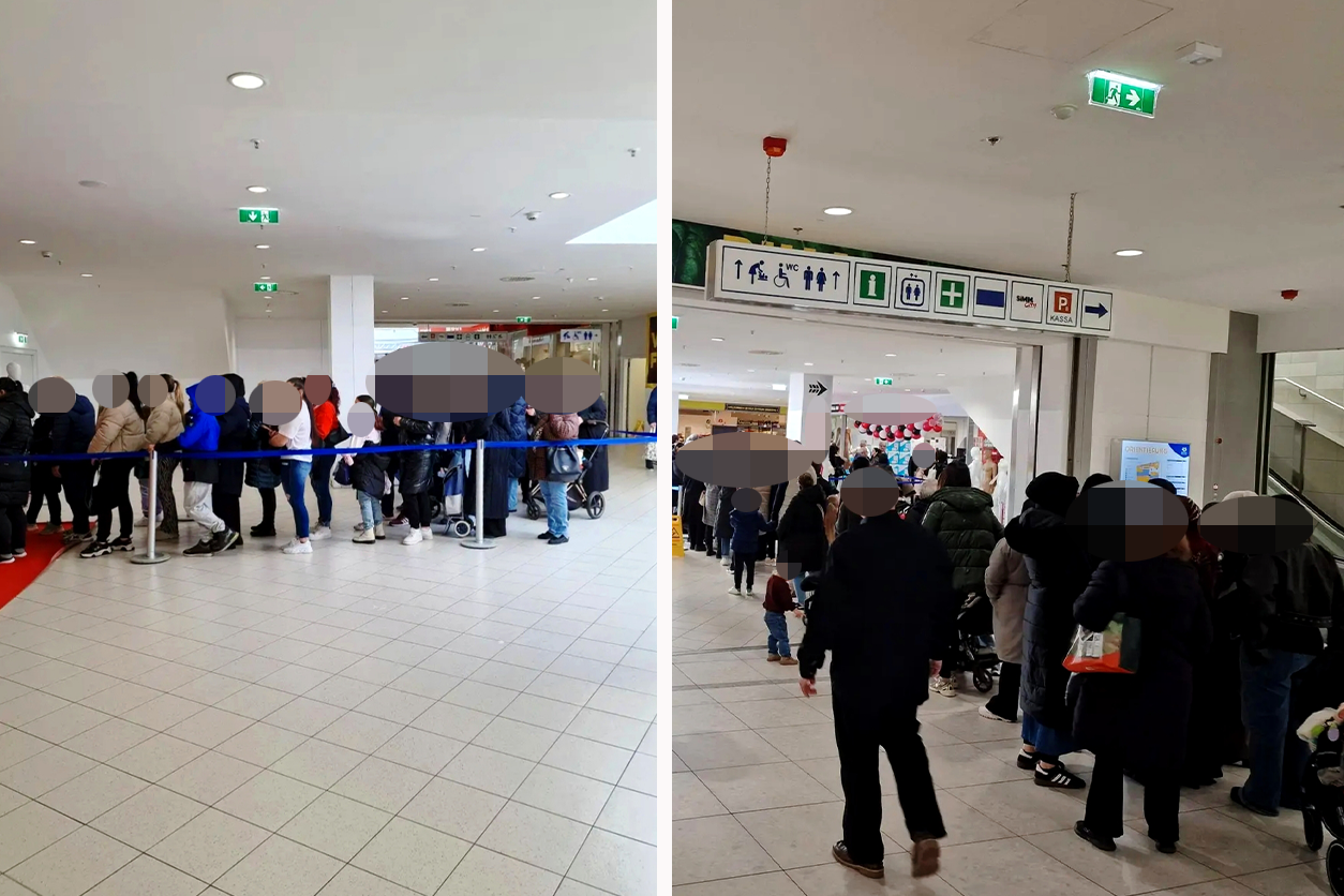 Die Kunden standen in einer meterlangen Schlange vor dem Laden an.