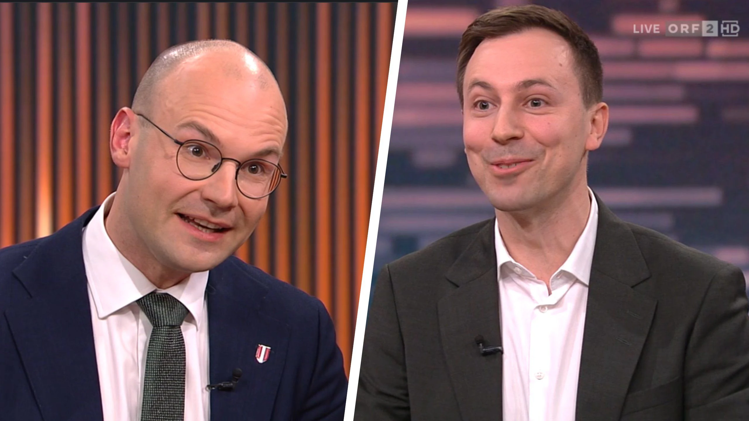 Heftiger Schlagabtausch zwischen Paul Hammerl (l., FPÖ) und Nico Marchetti (r. ÖVP) im ORF-"Gespräch" am 29. März 2026.