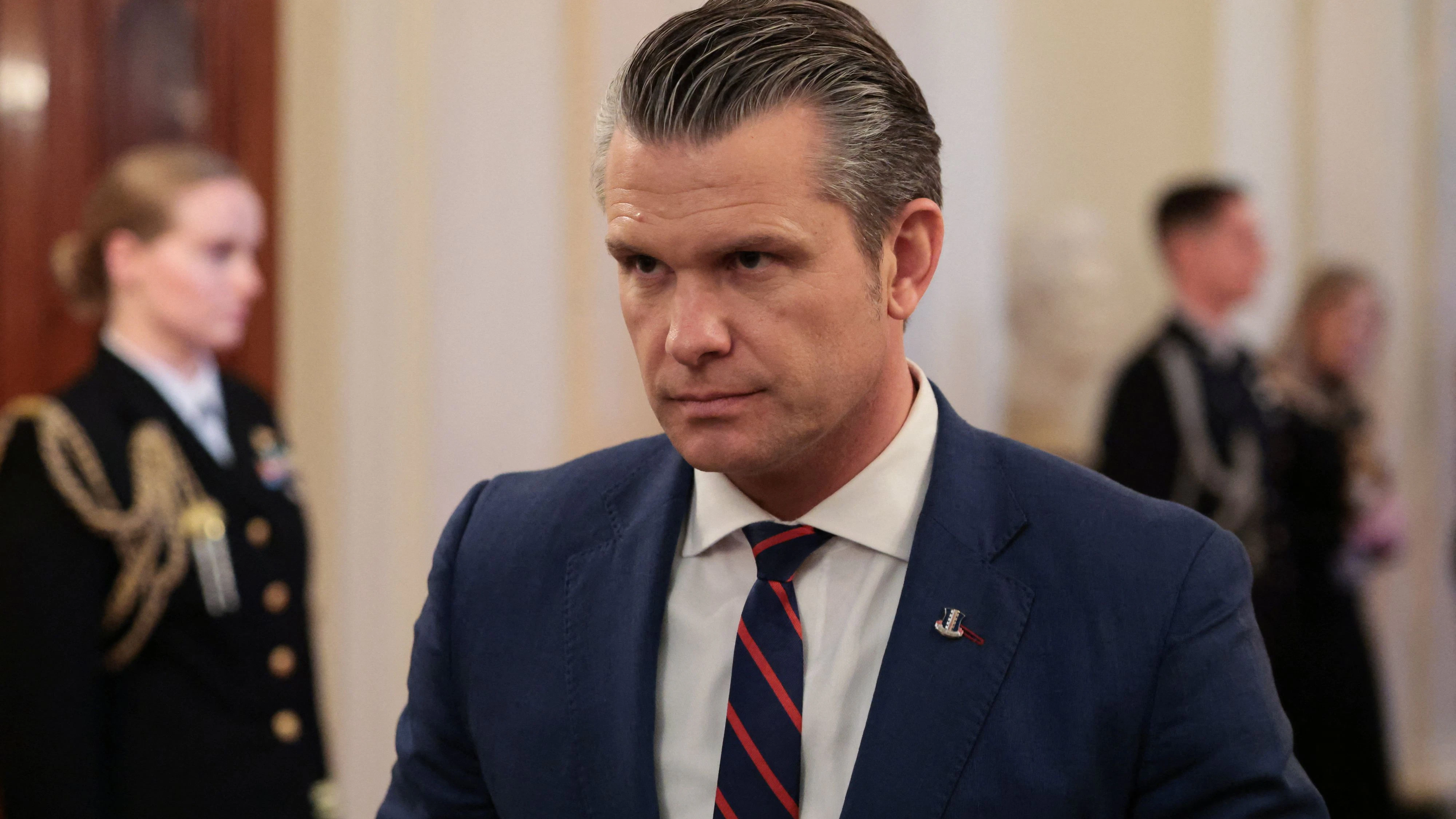 U.S. Secretary of Defense Pete Hegseth looks on ahead of a Medal of Honor ceremony at the White House in Washington, D.C., U.S., March 2, 2026. REUTERS/Jonathan Ernst  