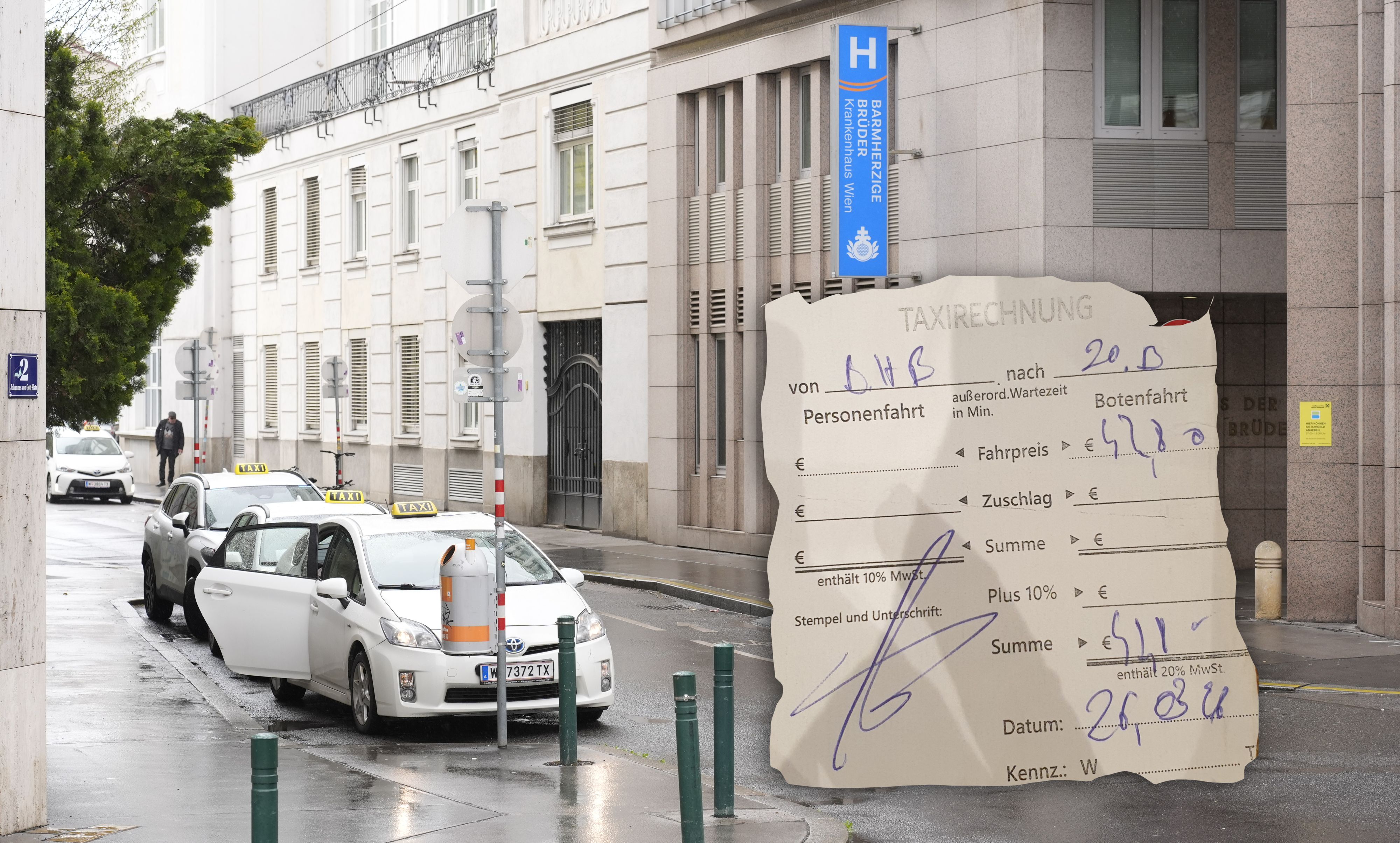 Die Rechnung der Dame für die Fahrt von den Barmherzigen Brüdern bis nach Hause enthielt natürlich keine Nummerntafel des Fahrers.