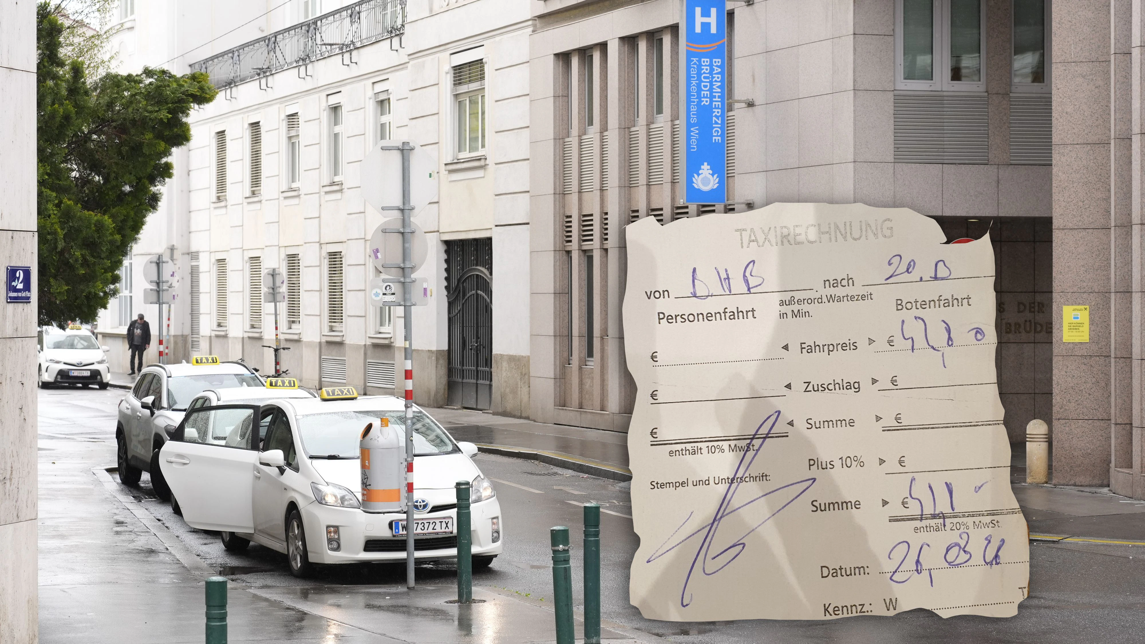 Die Rechnung der Dame für die Fahrt von den Barmherzigen Brüdern bis nach Hause enthielt natürlich keine Nummerntafel des Fahrers.